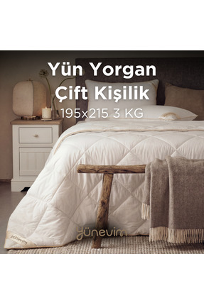 YÜN EVİM Çift Kişilik Kuzu Yünü Yorgan 195x215 cm 3 kg Merinos Kuzu Yünü
