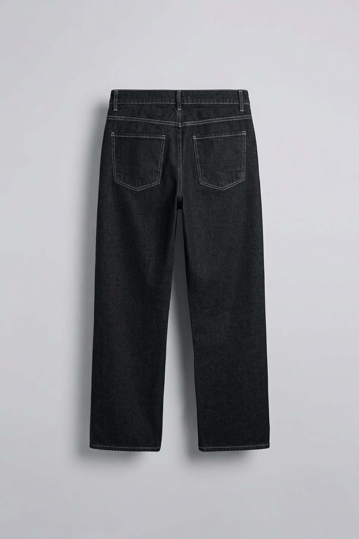 ablukaonline Erkek Baggy Fit Kontrast Dikişli Jean Pantolon Siyah görsel 2