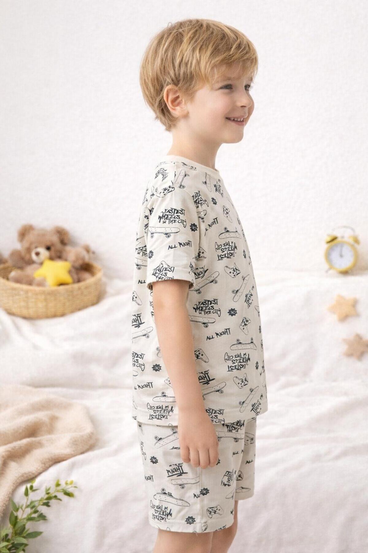 MiniBou Erkek Bebek Çizgili Pamuklu Alt Üst Pijama Takımı fotoğrafı 2 (önizleme)