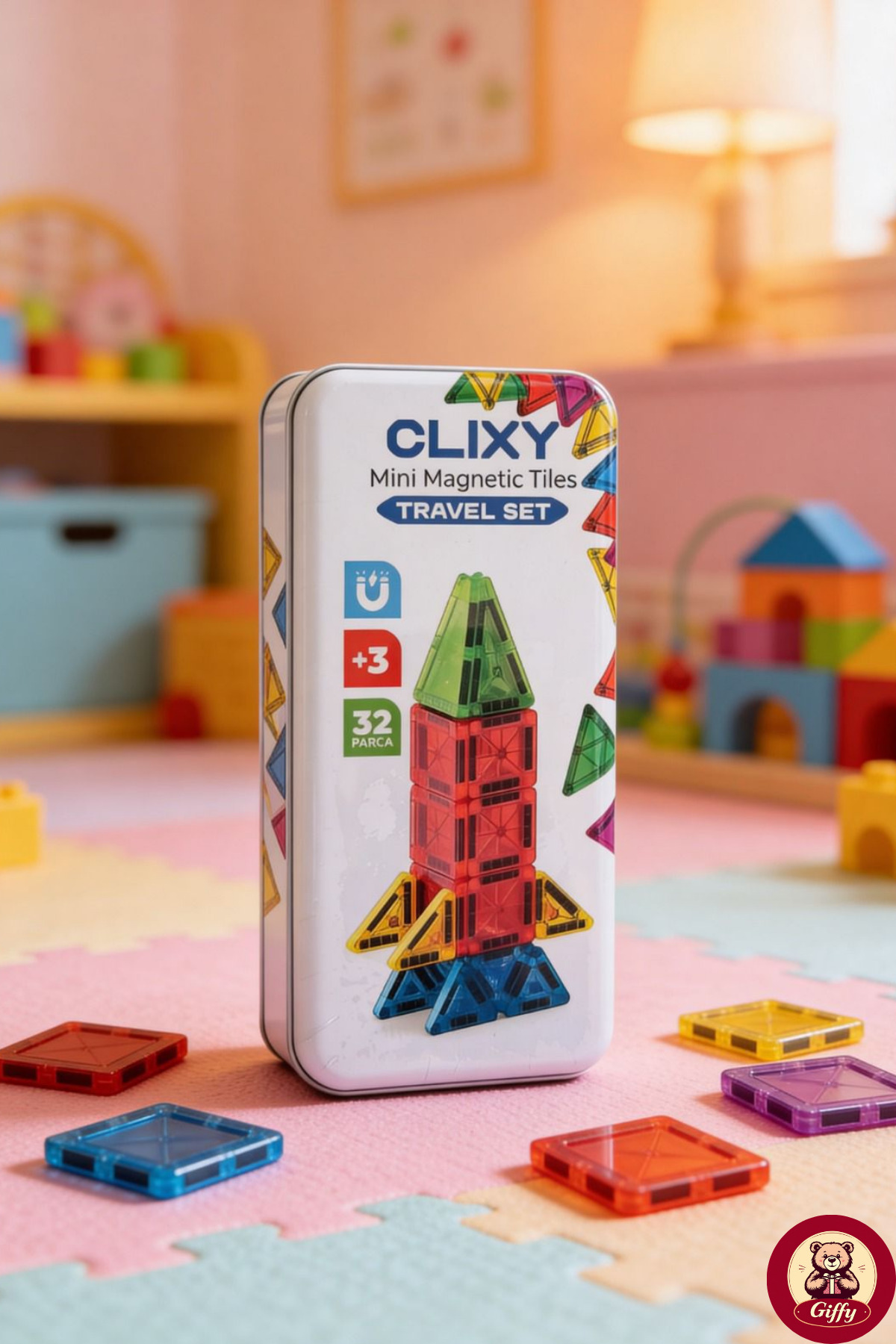 giffy Manyetik Yapı Blokları - 32 Parça Seyahat Tipi Mini Bloklar Metal Saklama Kutulu Çanta Boy Renkli fotoğrafı 7 (önizleme)