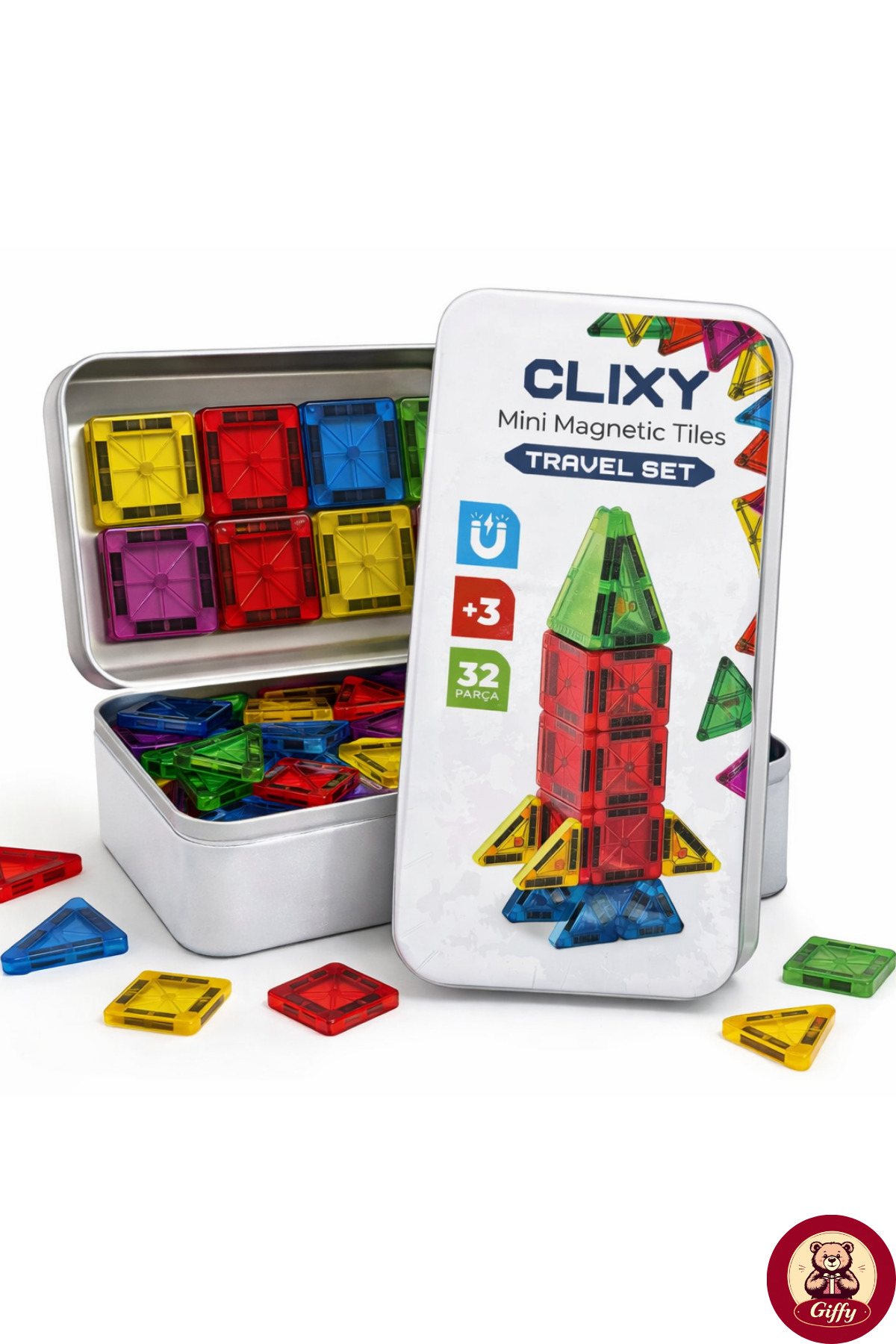 giffy Manyetik Yapı Blokları - 32 Parça Seyahat Tipi Mini Bloklar Metal Saklama Kutulu Çanta Boy Renkli fotoğrafı 3 (önizleme)