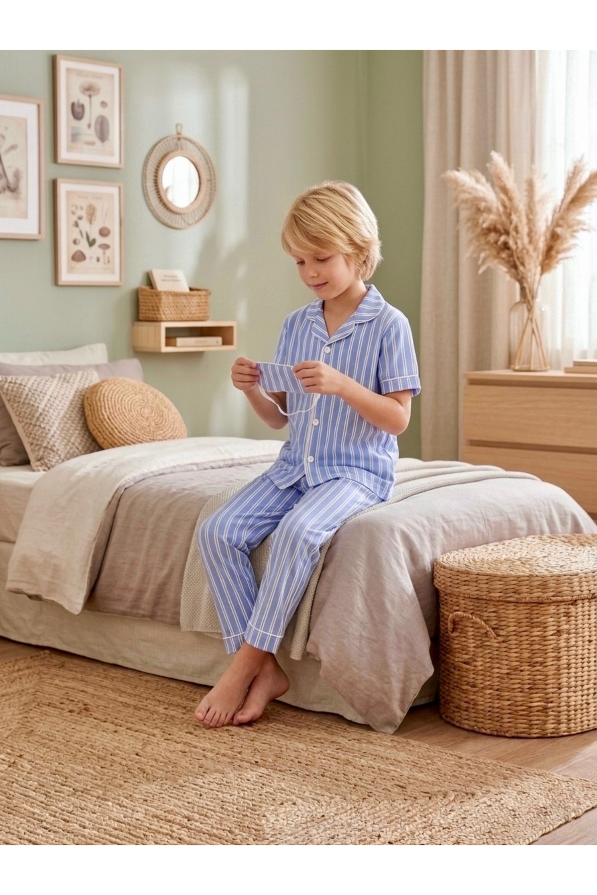 Enie Erkek Çocuk Pamuklu Çizgili Yazlık Göz Bantlı Pijama Takımı fotoğrafı 6 (önizleme)