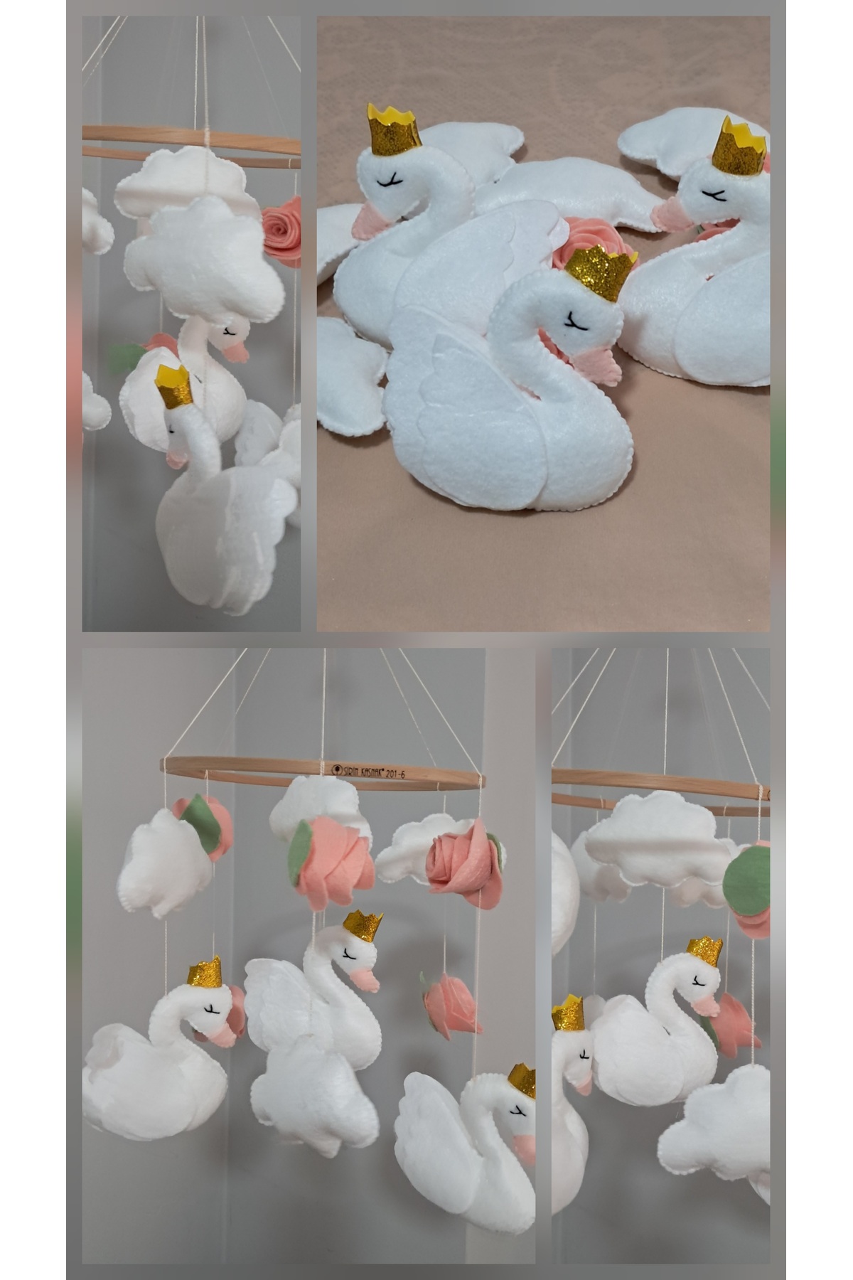 Duygunun Keçe Tasarımı Kuğulu bebek beşik dönence müzikli fotoğrafı 4 (önizleme)