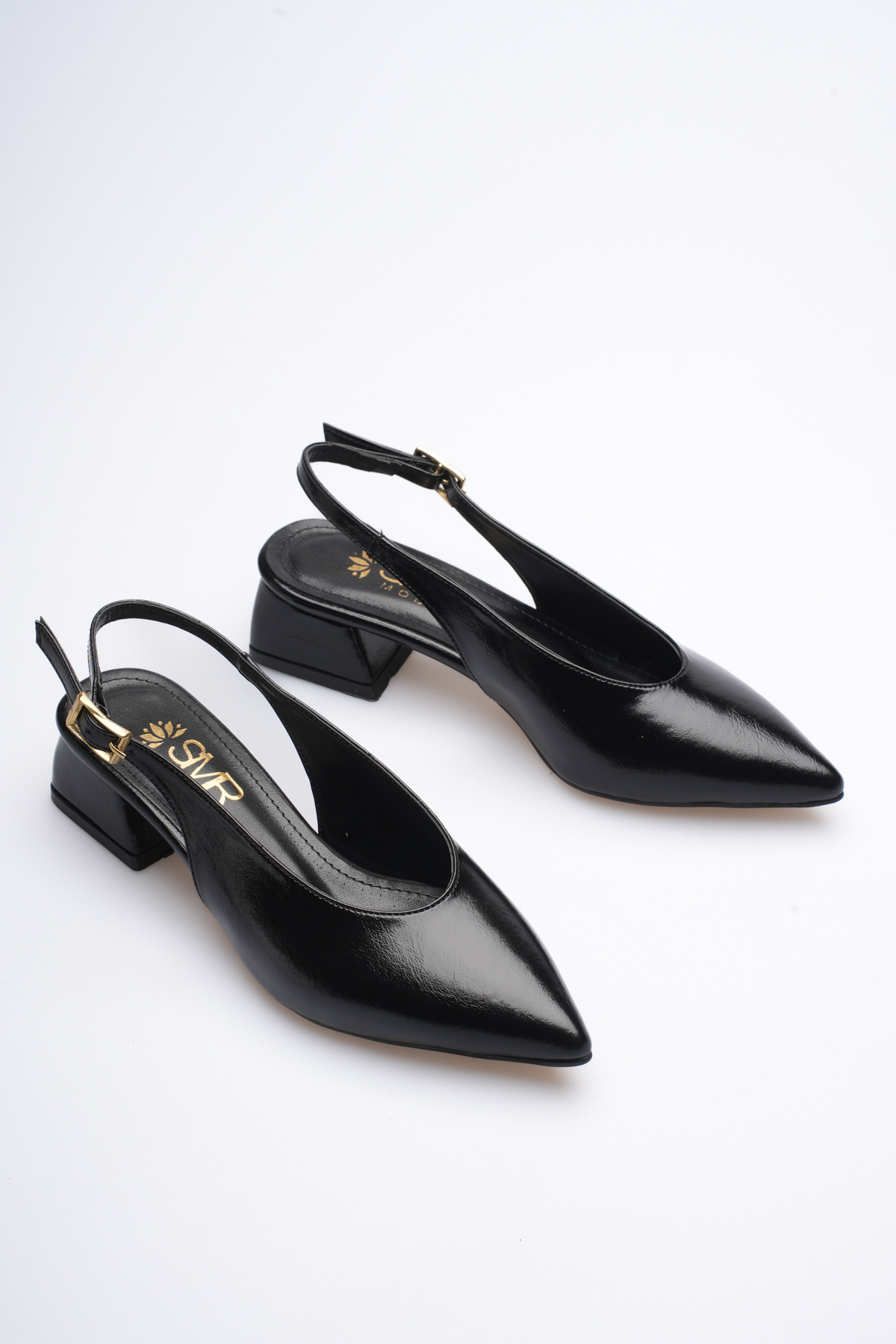 black creased patent leather heels 3 cm