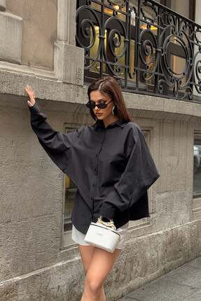 MyLoore Kadın Siyah Oversize Modal Gömlek – Minimal Şıklık MLB178