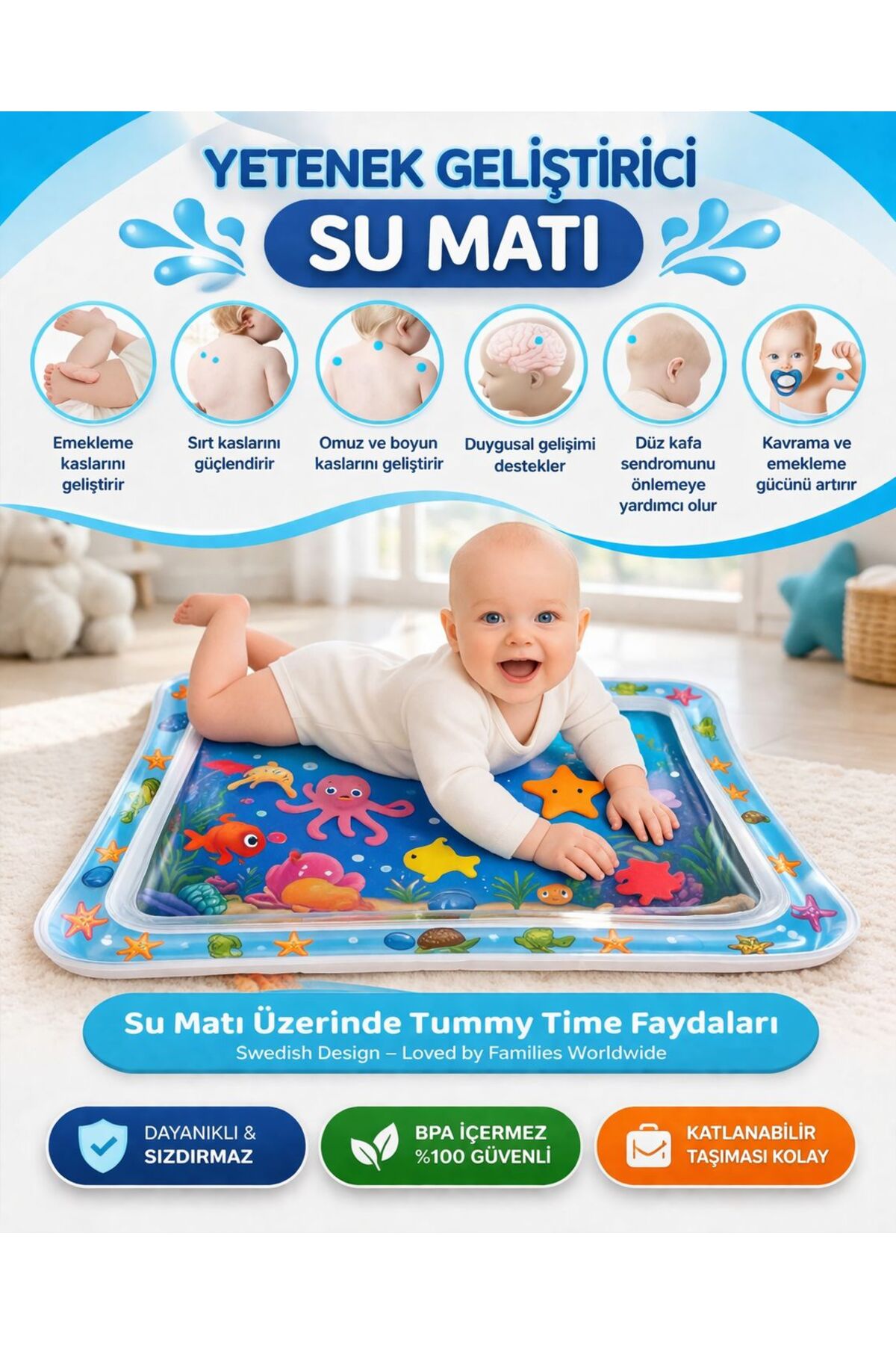 HAYHAYPETSHOP Bebek Su Matı Tummy Time Gelişim Matı – Şişirilebilir Duyusal Oyun Matı fotoğrafı 2 (önizleme)