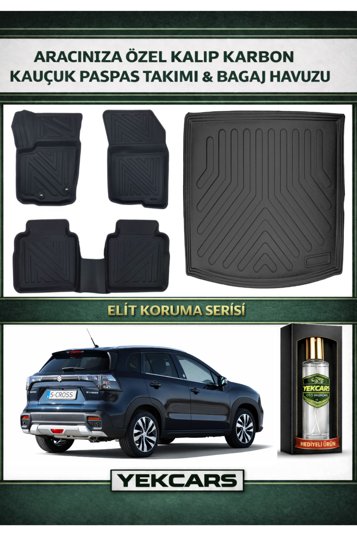 YEKCARS SUZUKİ S-CROSS 2026 MODEL KARBONLU KAUÇUK PASPAS SETİ VE