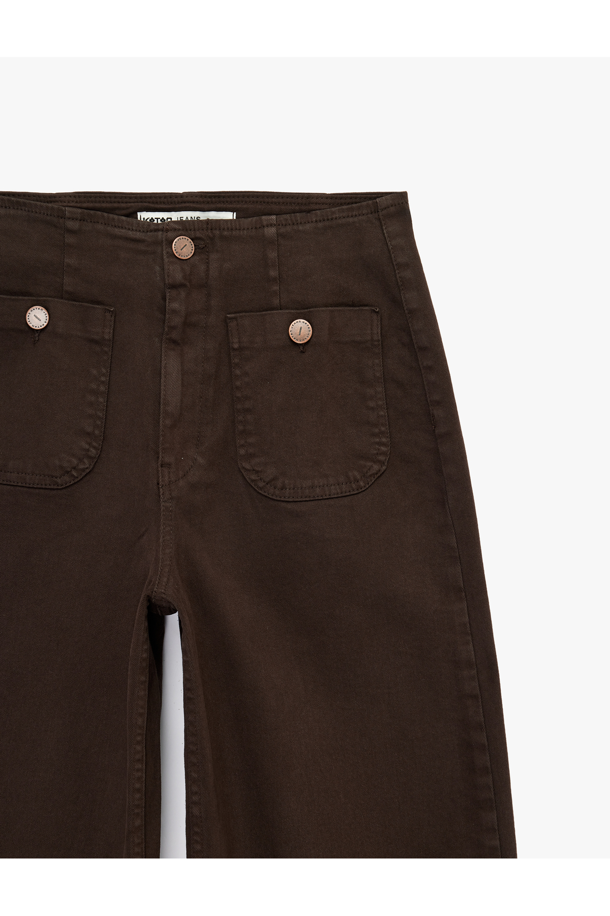 Koton  Yüksek Bel Pamuklu Cep Detaylı Geniş Kısa Paça Pantolon - Culotte Jeans - Görsel 6