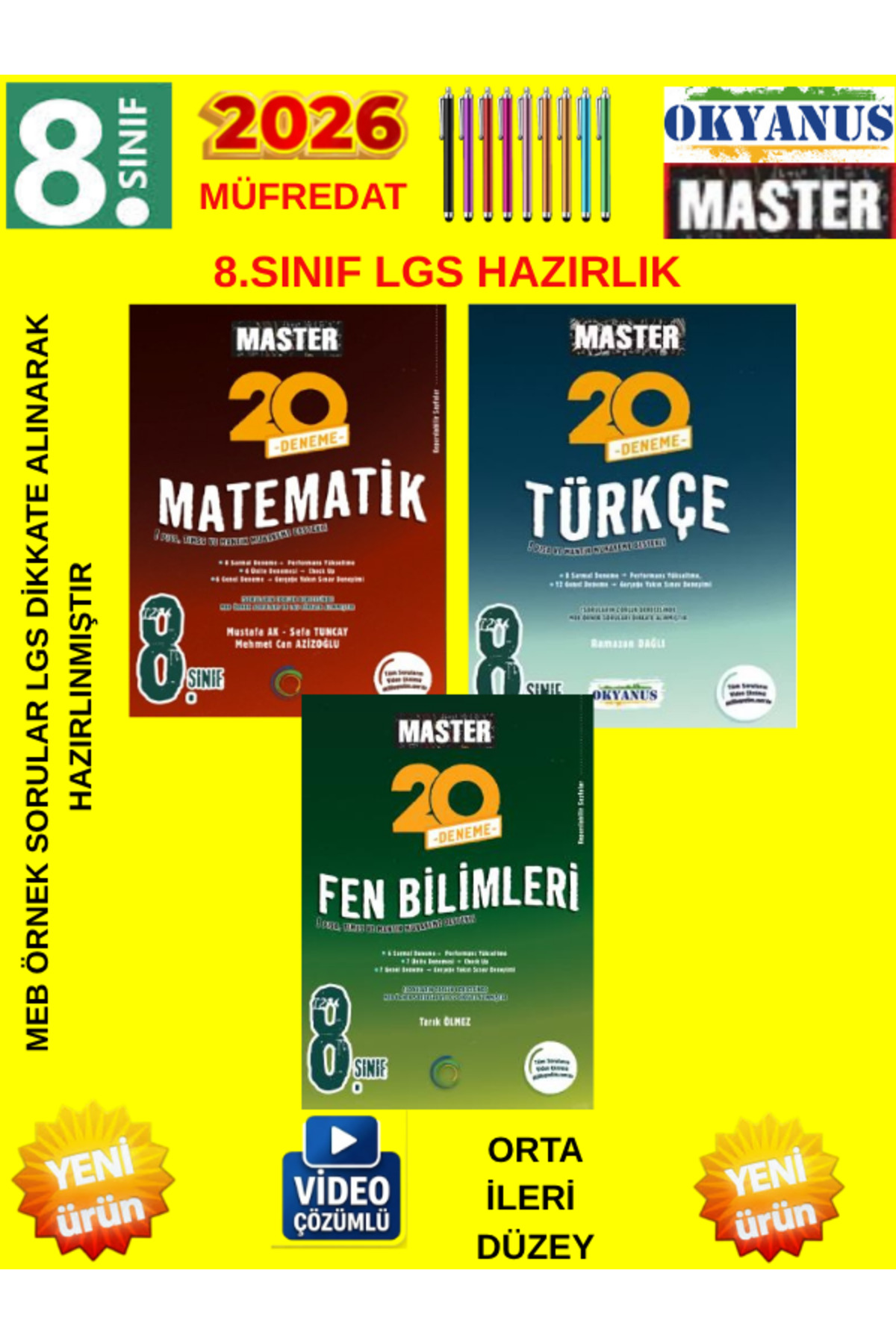 Okyanus Yayınları 2026 8.Sınıf MASTER Matematik 20-Türkçe 20-Fen
