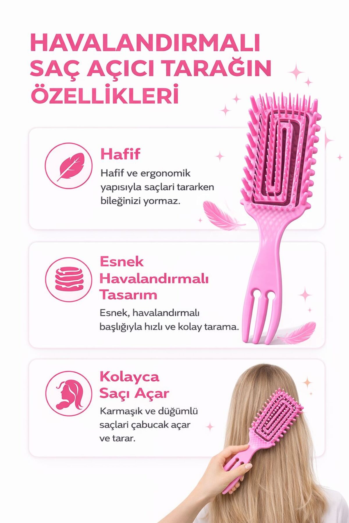 Magical Curl Bukle Belirginleştici 3 Amaçlı Saç Fırçası — صورتی VLS3BT — تصویر 2 از 3