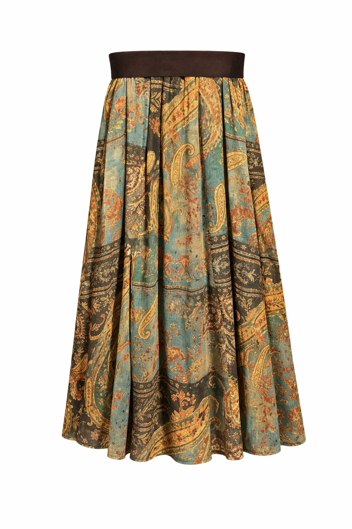 Mixray  4872 Kadın Kemerli Şal Desenli Midi Etek Yeşil - Görsel 3