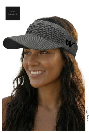 Weweus Kadın Gri W Nakışlı Uv Korumalı Tenis Golf Vizör Yazlık Şapka