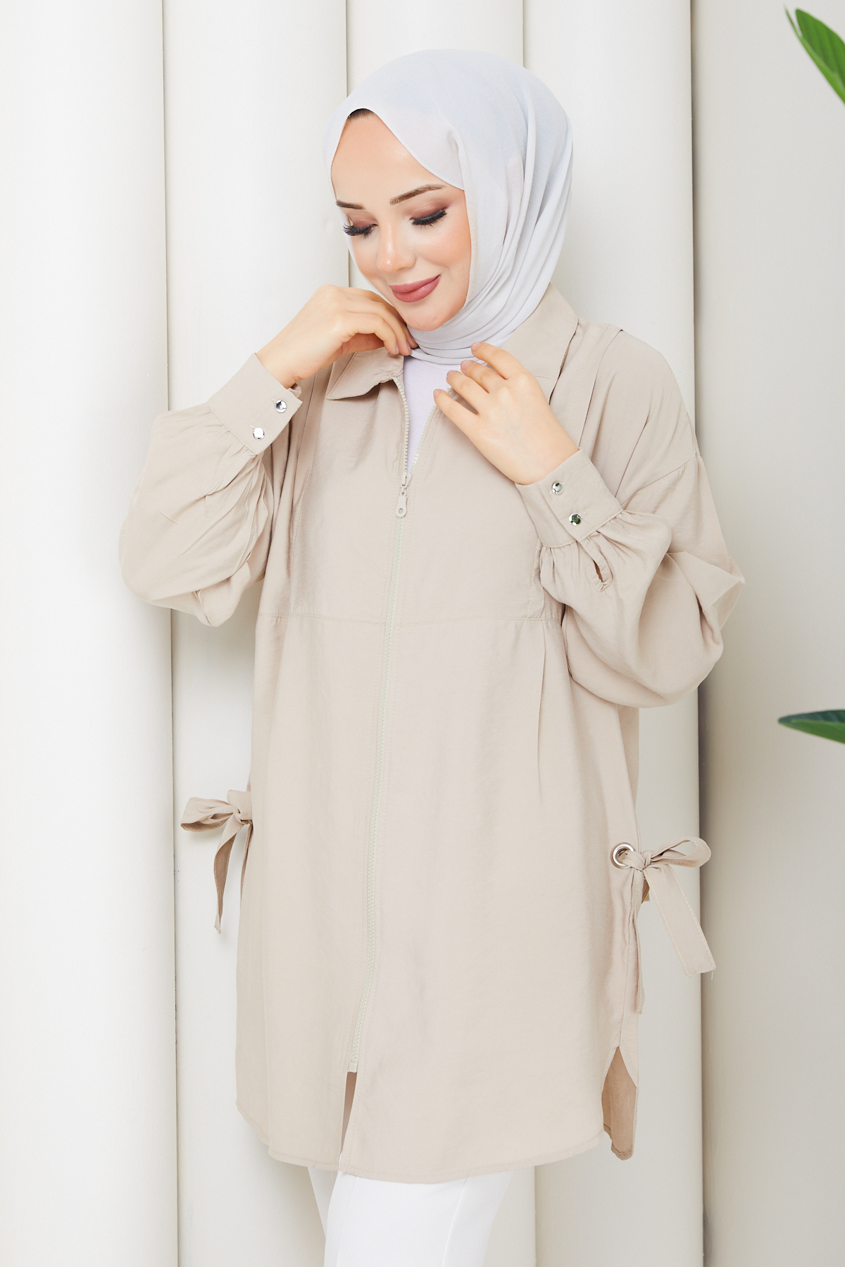 Pamuk Butik  Kadın Kuş Gözü Detaylı Fermuar Kapamalı Tunik - Görsel 6