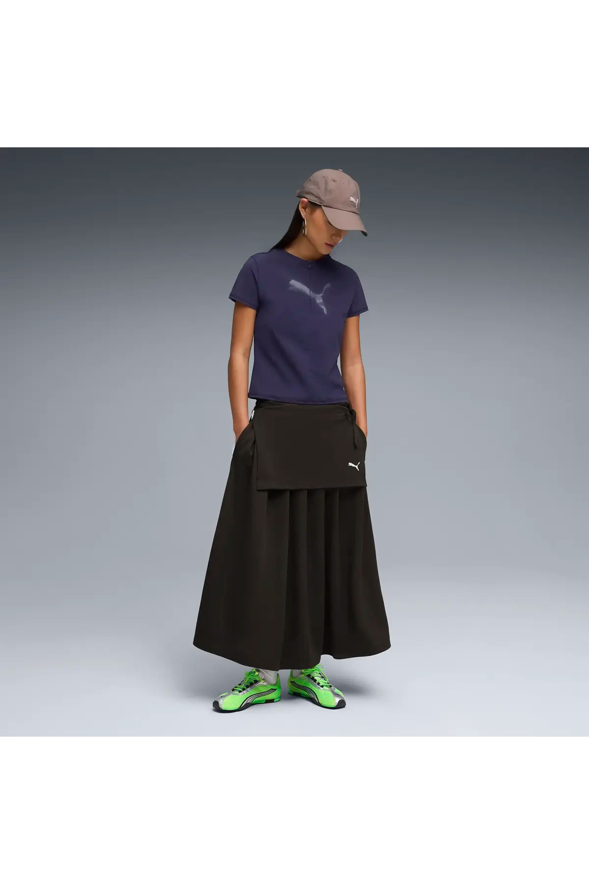 Puma DARE TO Slim Graphic Tee Lacivert Kadın Fermuar Detaylı Dar Kesim T-Shirt görsel 3
