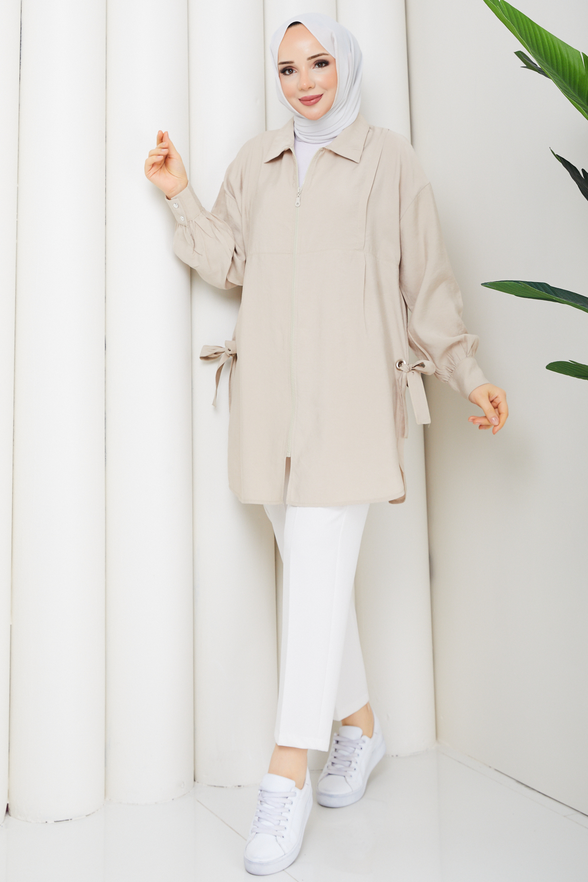 Pamuk Butik  Kadın Kuş Gözü Detaylı Fermuar Kapamalı Tunik - Görsel 5