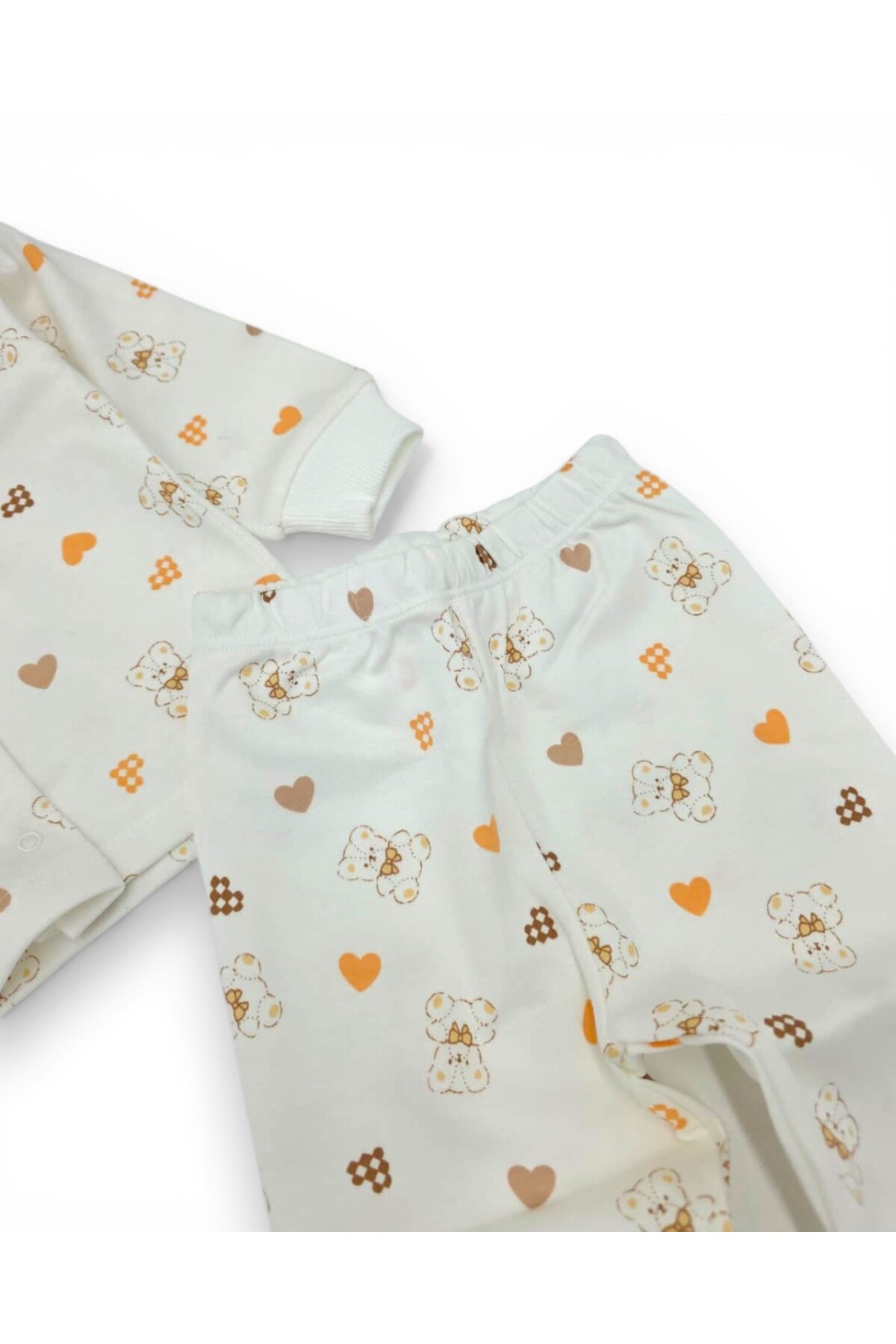 Ege Bebek Kız Bebek Kalp ve Ayıcık Baskılı Çıtçıtlı Mevsimlik %100 Pamuk Gecelik Alt Üst Pijama Takımı fotoğrafı 5 (önizleme)