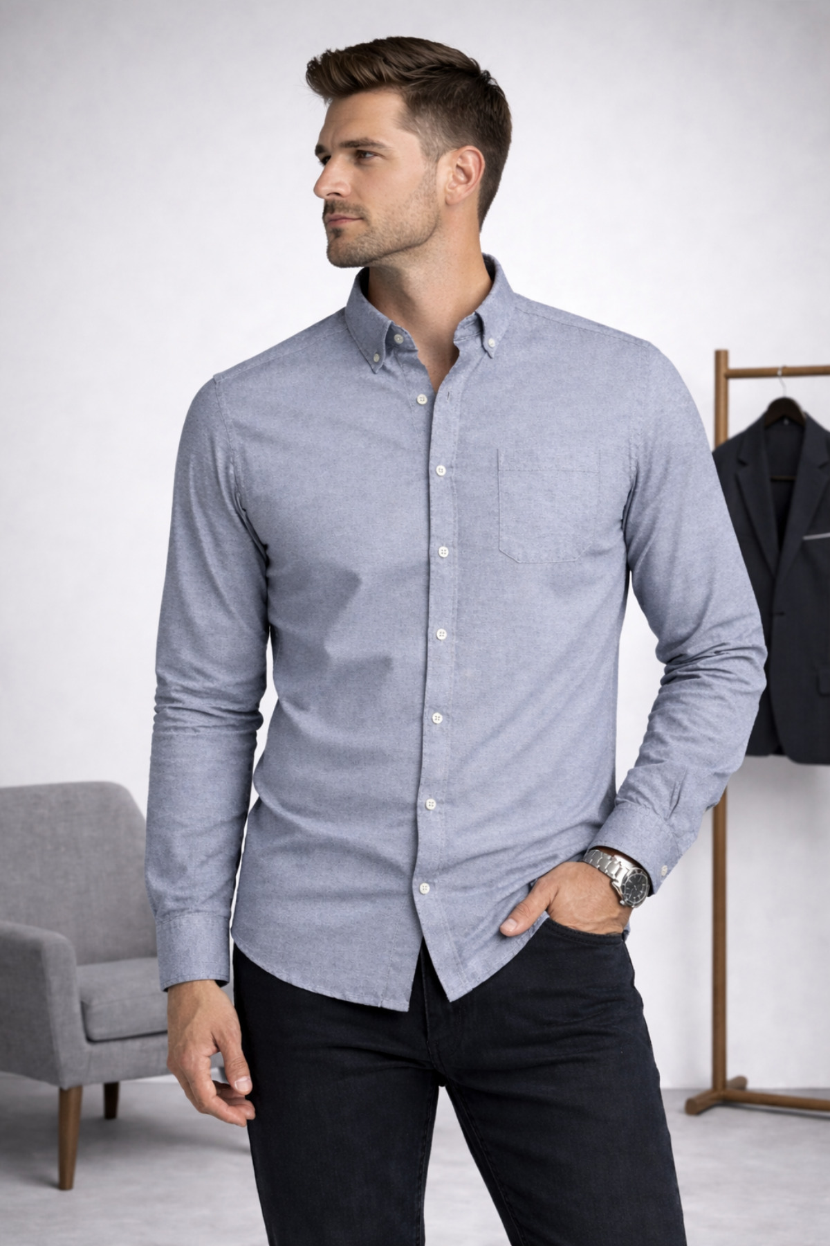 MEN'S LONG SLEEVE FULL BUTTONED ANTI-SWEAT/BLINK INTERLOG PREMIUM SHIRT