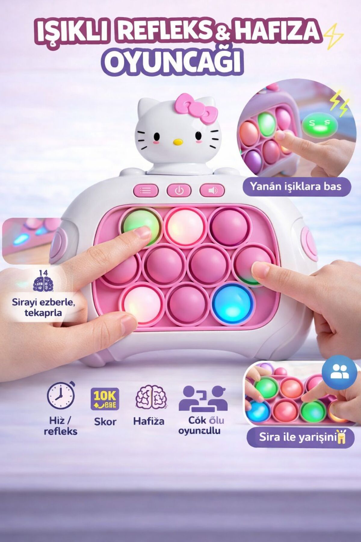 ZİVENTA Hello Kitty Popit Işıklı Refleks/Hafıza 4 Modlu Speed Push Bubble Oyunu Çocuklar Eğitici Zeka Oyunu fotoğrafı 3 (önizleme)