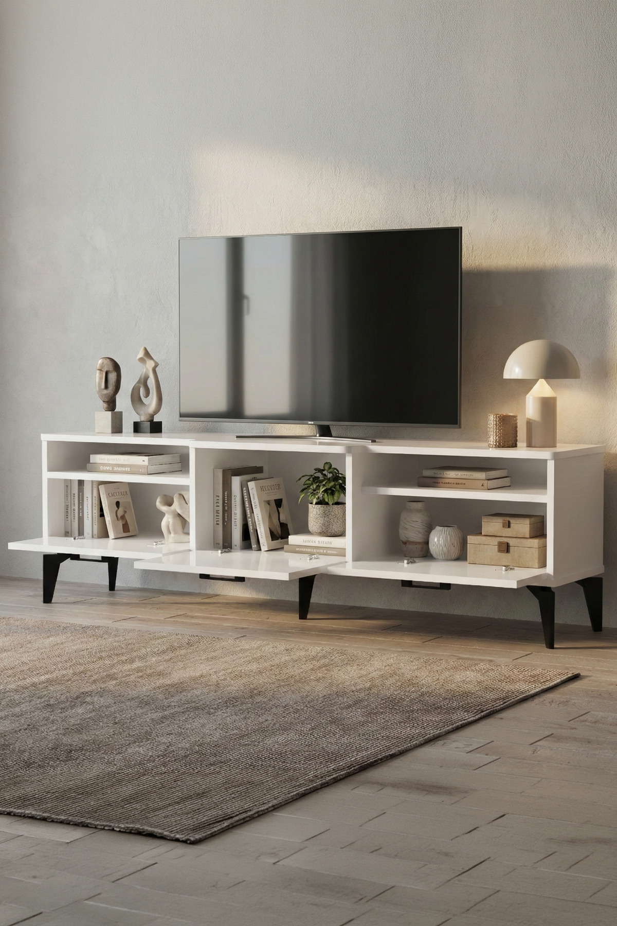 Goldfalez Mistral TV Sehpası Metalik Beyaz 160x40 cm görsel 3