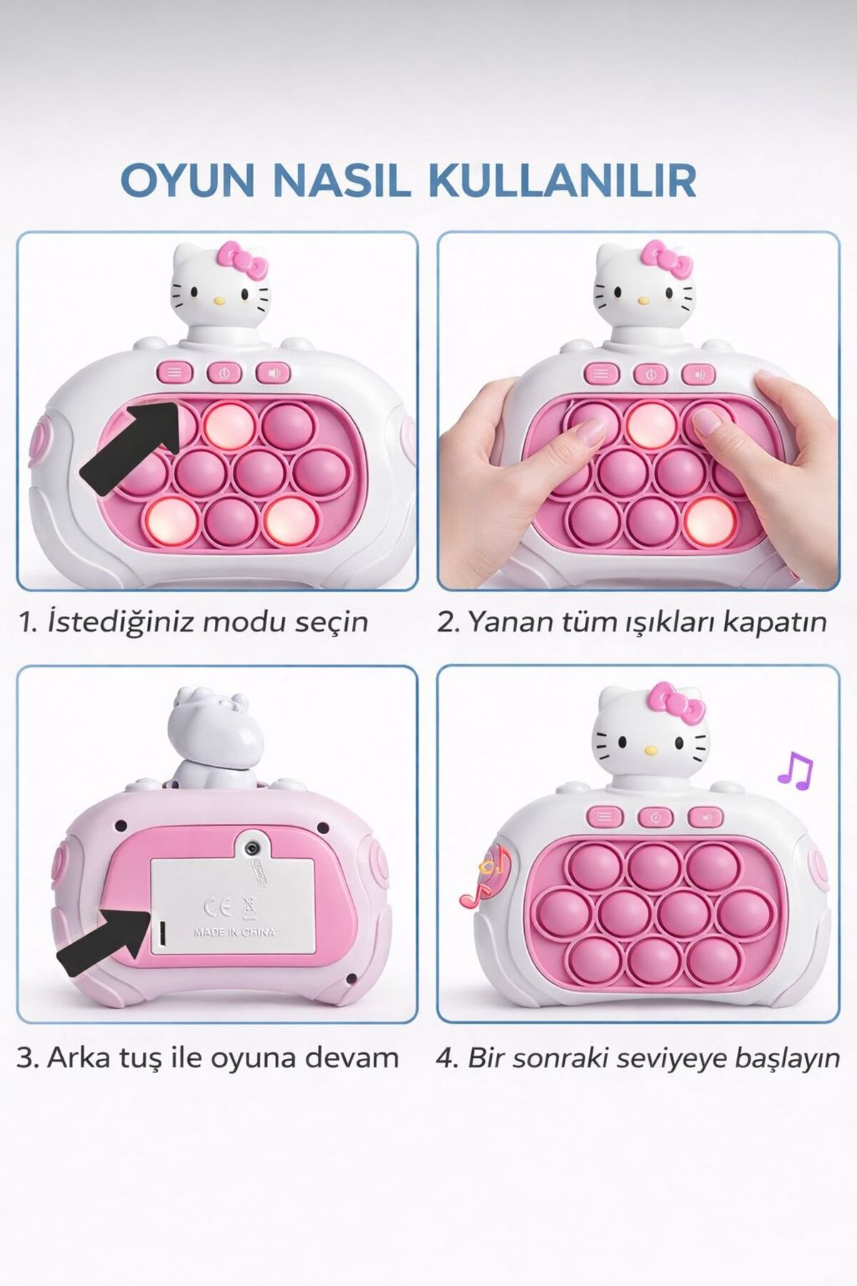 ZİVENTA Hello Kitty Popit Işıklı Refleks/Hafıza 4 Modlu Speed Push Bubble Oyunu Çocuklar Eğitici Zeka Oyunu fotoğrafı 4 (önizleme)