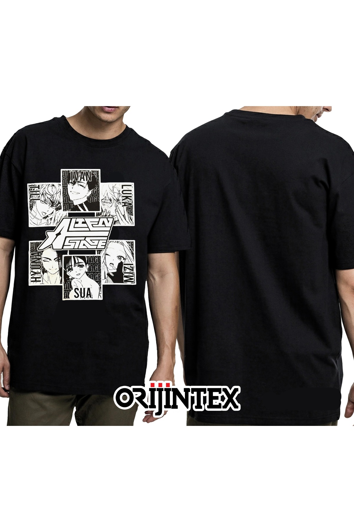 orijintex Alien Stage Characters Printed Unisex Black Tshirt- Trendyol