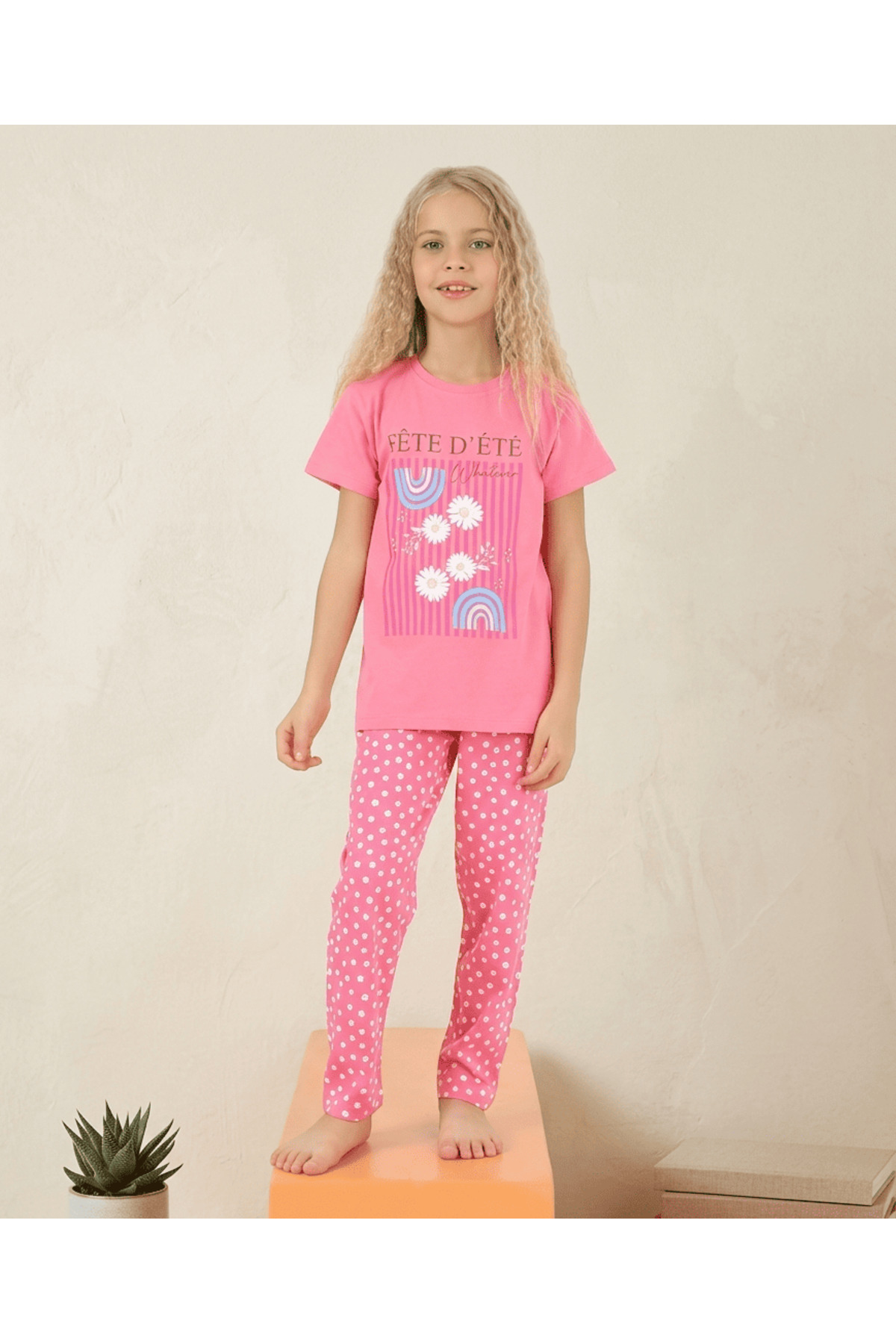 vitmo Kız Çocuk Kısa Kollu %100 Pamuklu Pijama Takımı Sunshine fotoğrafı 2 (önizleme)