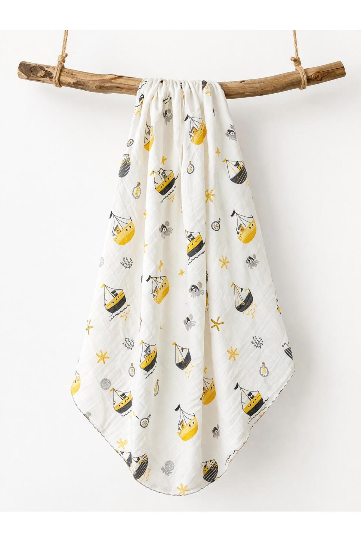 Multi-Purpose Muslin Blanket Newborn Baby Girl-Boy Blanket Cotton Summer Boat Pattern