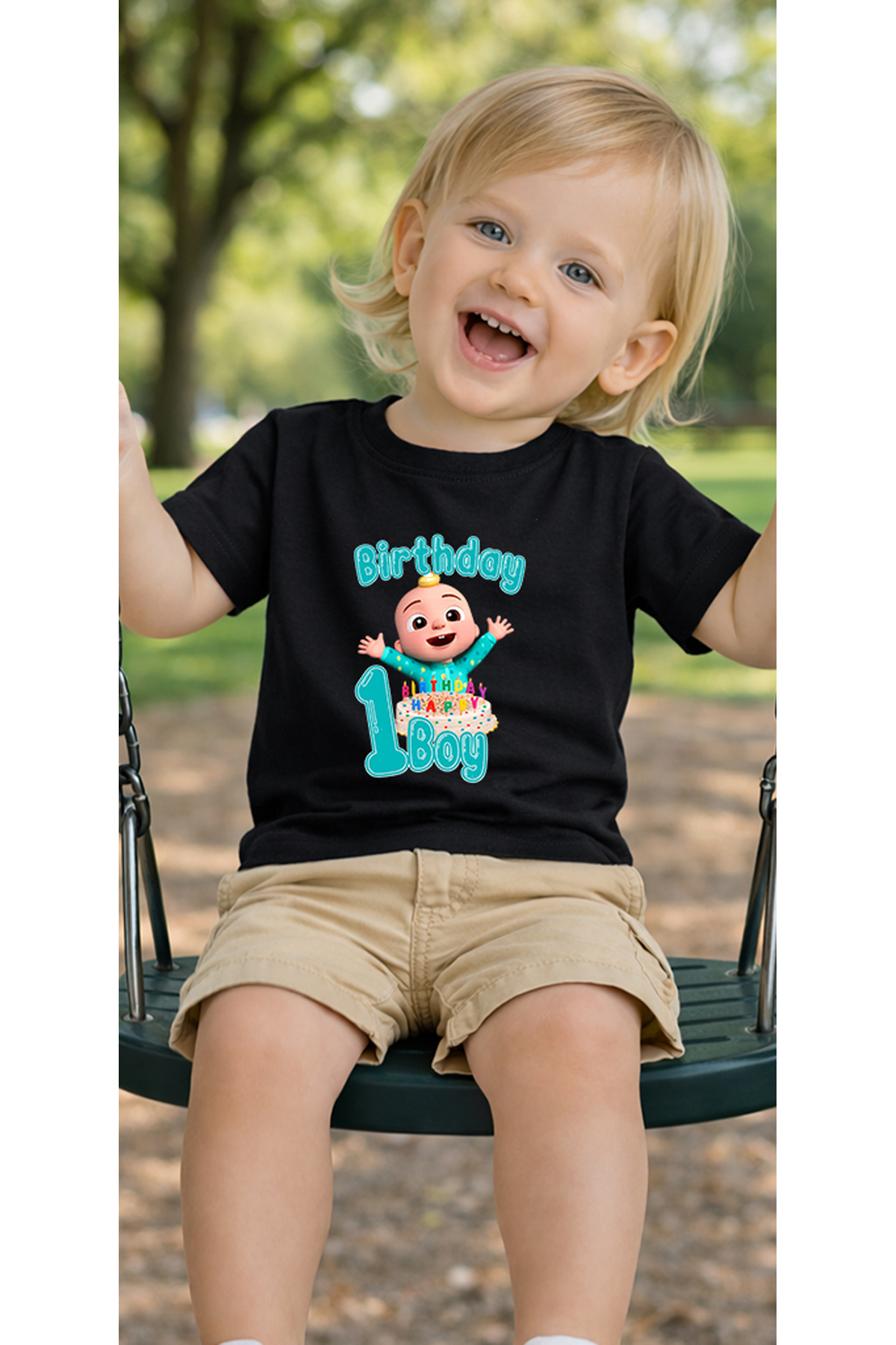 petite pati Siyah Cocbirthday1 Bebek Tişört %100 Pamuk Penye Çocuk Tshirt Baskılı fotoğrafı 3 (önizleme)