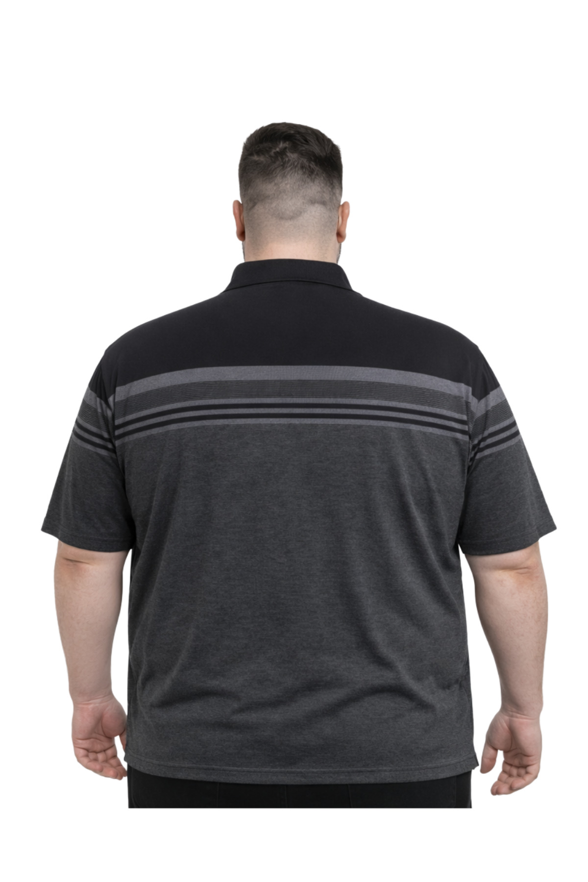 BattalModa Erkek Büyük Beden Melanj Siyah Polo Yaka Kısa Kollu Block Tişört 5XL-6XL-7XL-8XL görsel 2
