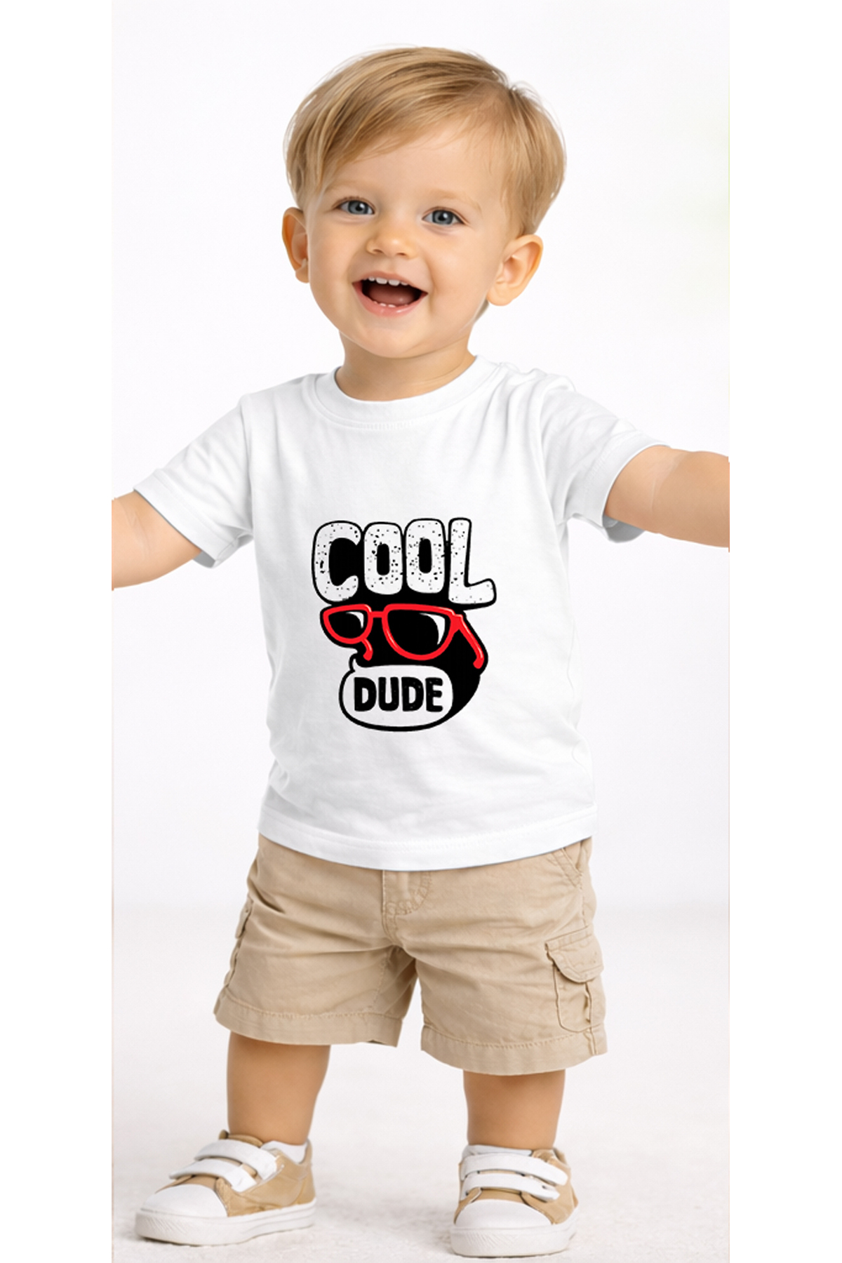 petite pati Beyaz Cooldude Bebek Tişört %100 Pamuk Penye Çocuk Tshirt Baskılı fotoğrafı 2 (önizleme)