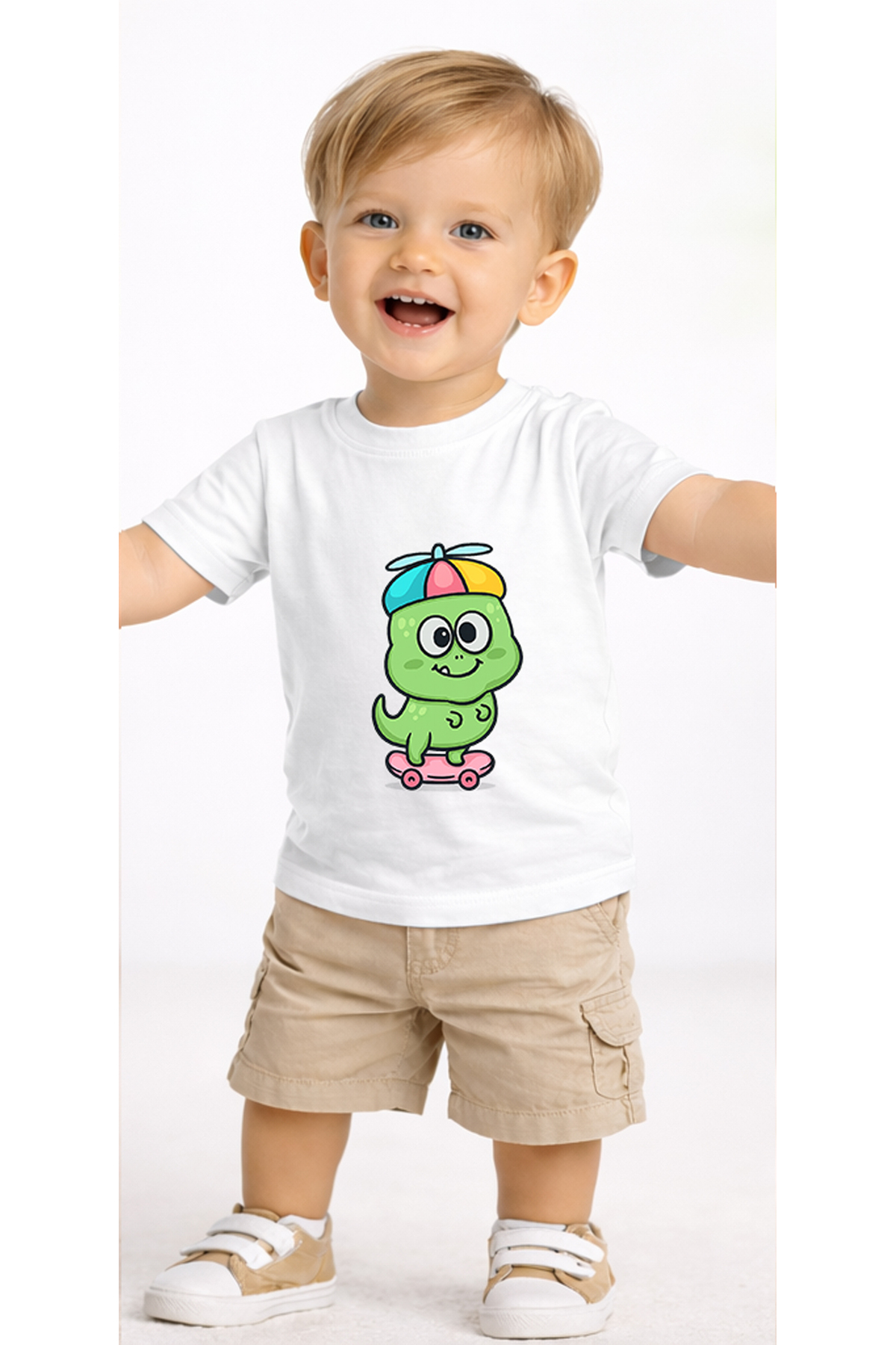 petite pati Beyaz Skatecute Bebek Tişört %100 Pamuk Penye Çocuk Tshirt Baskılı fotoğrafı 2 (önizleme)