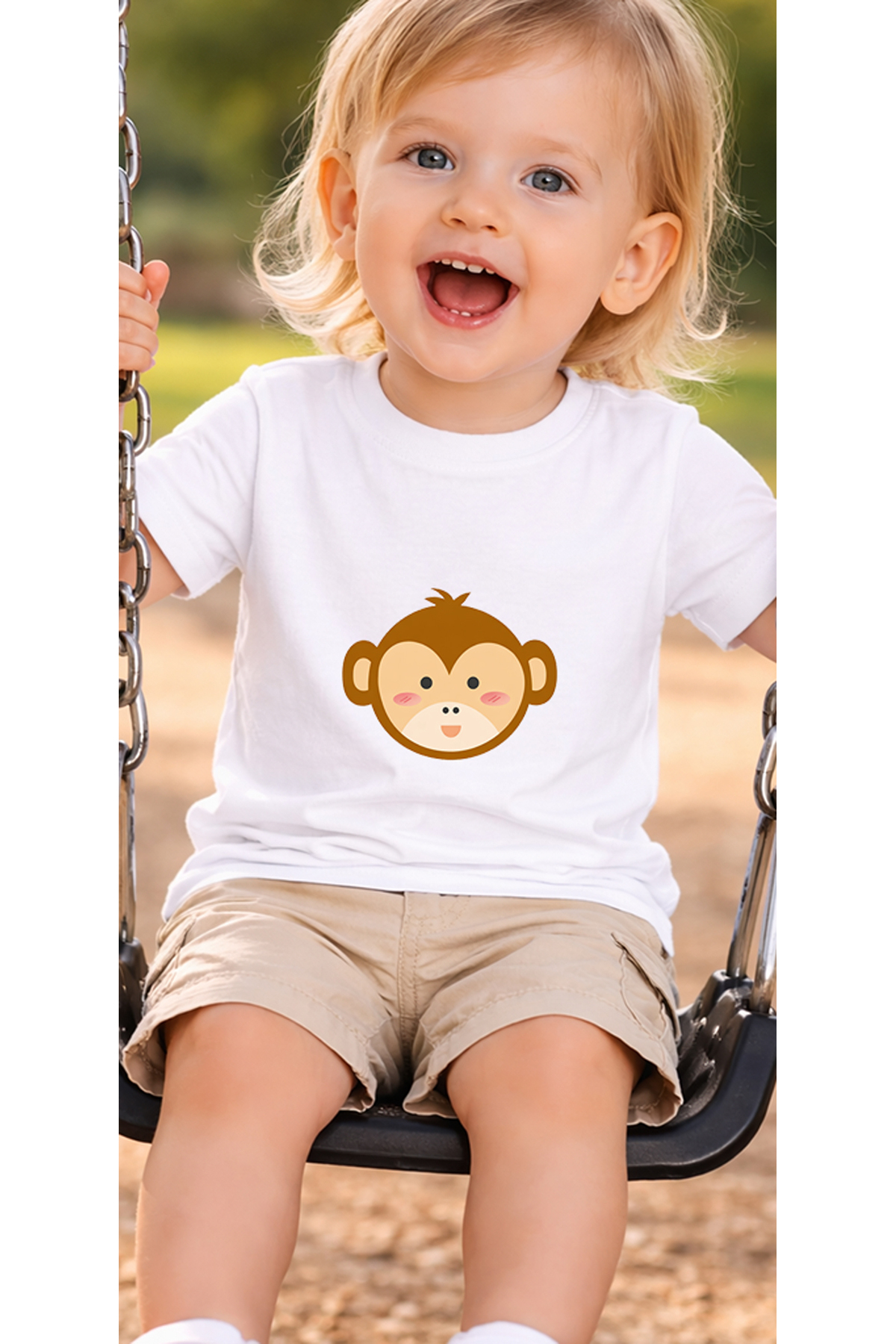 petite pati Beyaz Monkey Bebek Tişört %100 Pamuk Penye Çocuk Tshirt Baskılı fotoğrafı 3 (önizleme)