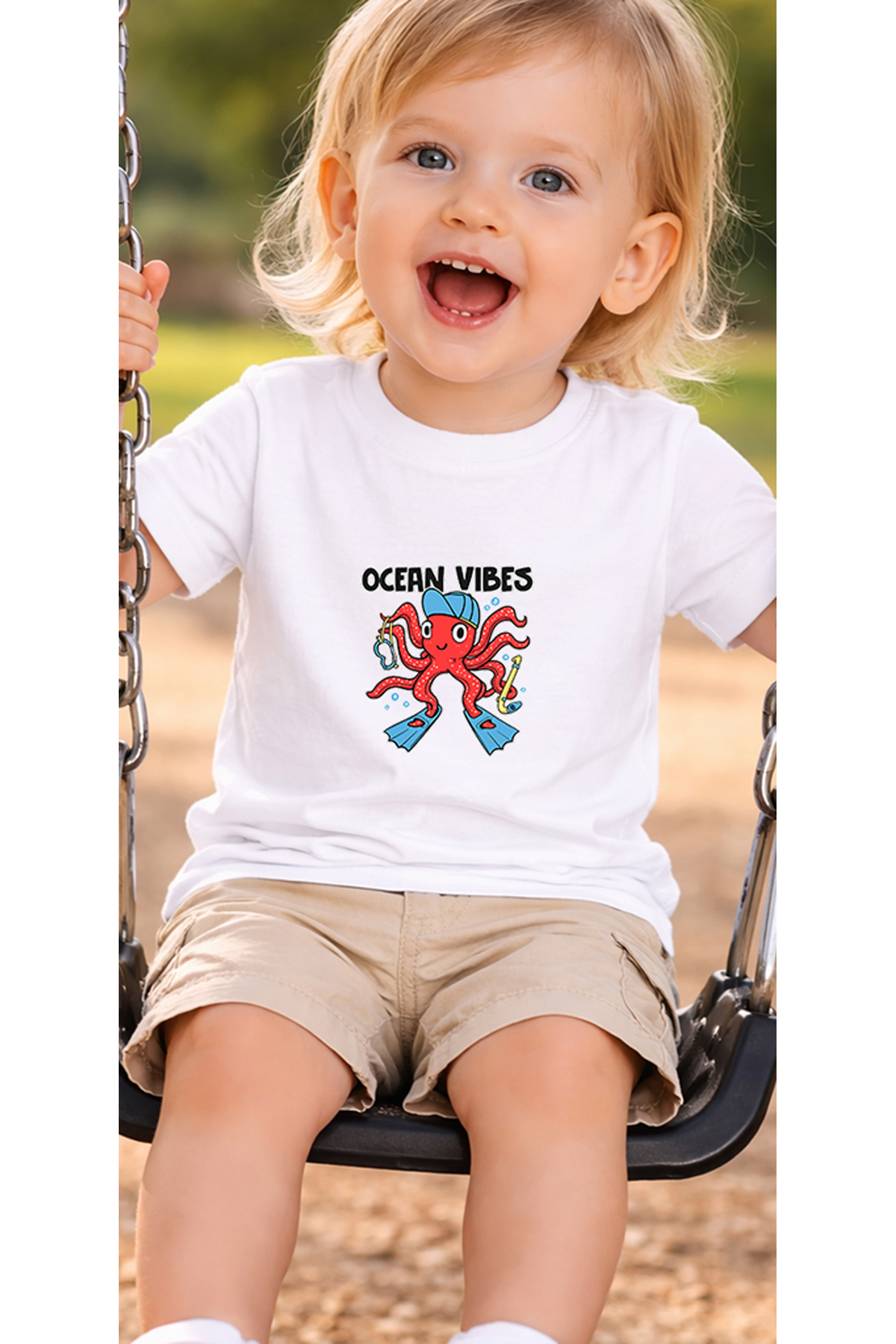 petite pati Beyaz Oceanvibes Bebek Tişört %100 Pamuk Penye Çocuk Tshirt Baskılı fotoğrafı 3 (önizleme)