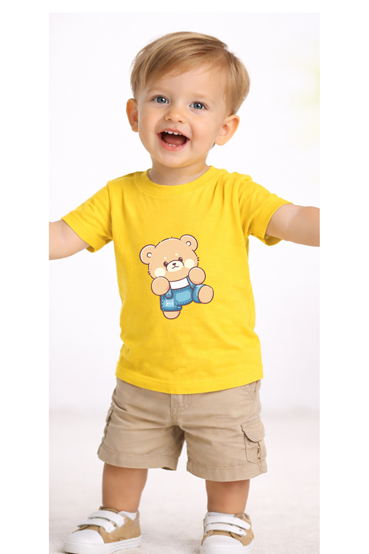 petite pati Sarı Bearjeans Bebek Tişört %100 Pamuk Penye Çocuk Tshirt Baskılı fotoğrafı 2 (önizleme)