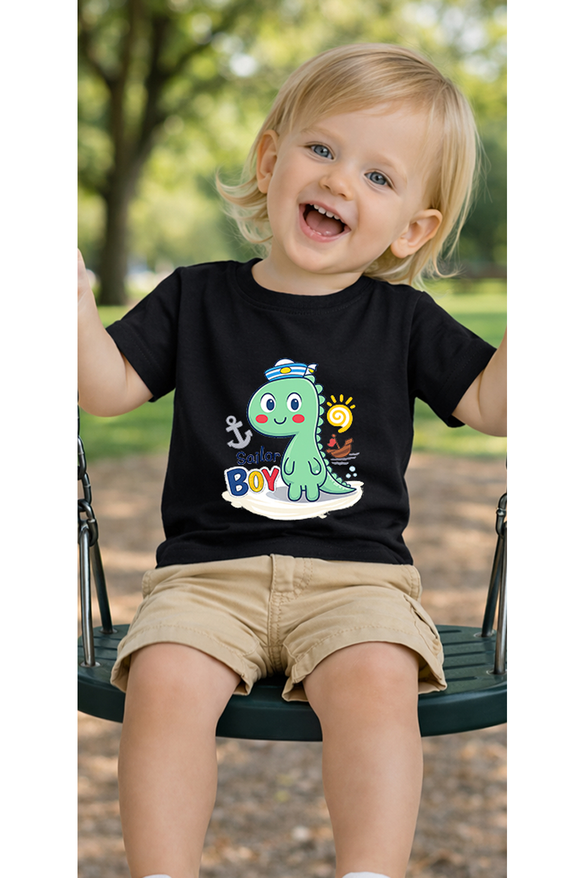 petite pati Siyah Sailordino Bebek Tişört %100 Pamuk Penye Çocuk Tshirt Baskılı fotoğrafı 3 (önizleme)