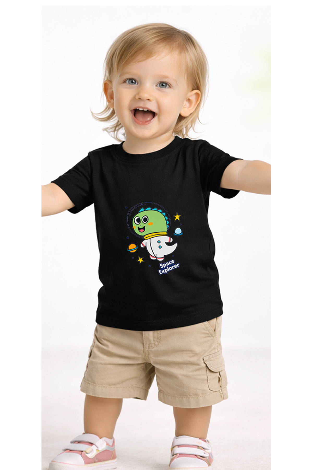 petite pati Siyah Astrodino Bebek Tişört %100 Pamuk Penye Çocuk Tshirt Baskılı fotoğrafı 2 (önizleme)