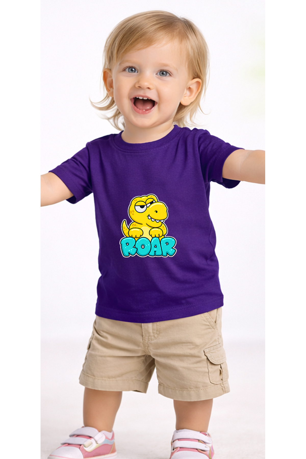 petite pati Mor Dinoroar Bebek Tişört %100 Pamuk Penye Çocuk Tshirt Baskılı fotoğrafı 2 (önizleme)