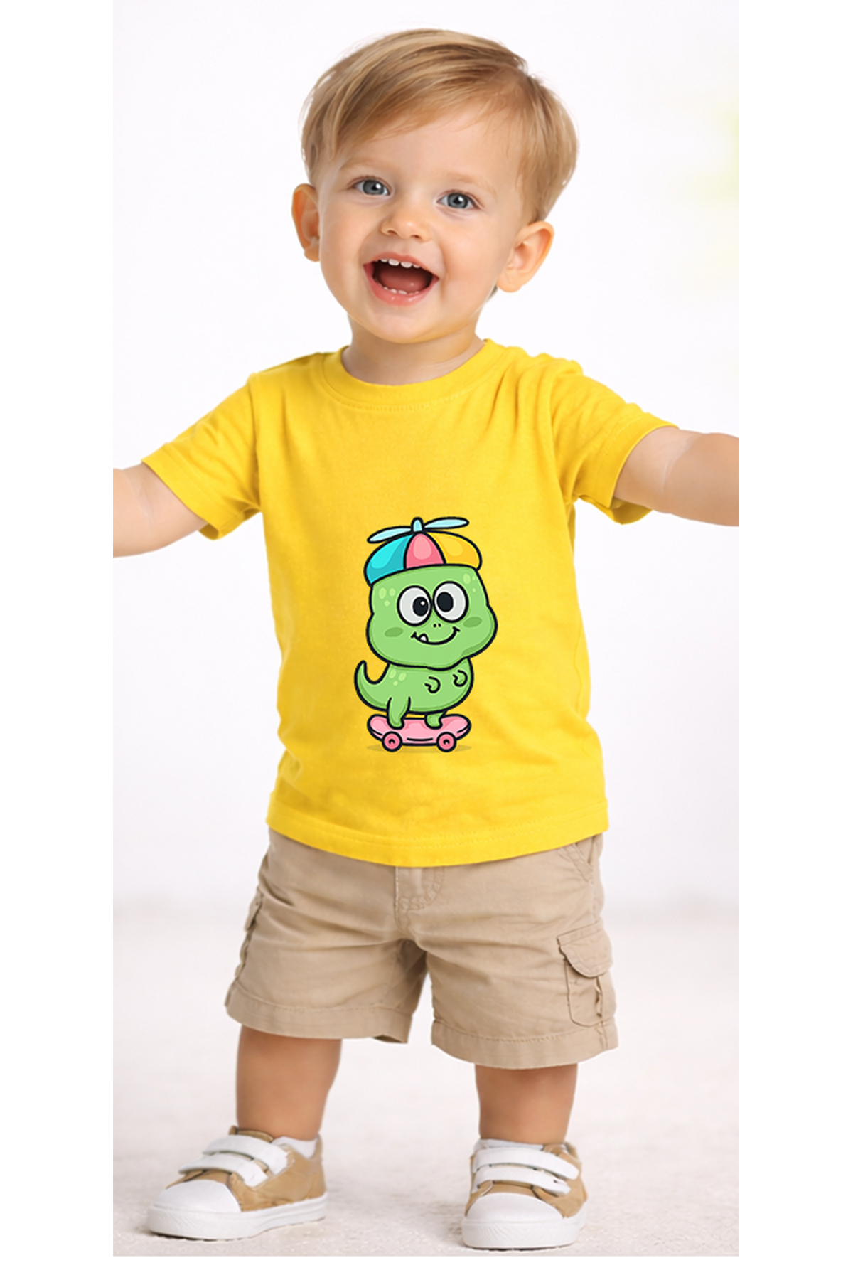 petite pati Sarı Skatecute Bebek Tişört %100 Pamuk Penye Çocuk Tshirt Baskılı fotoğrafı 2 (önizleme)
