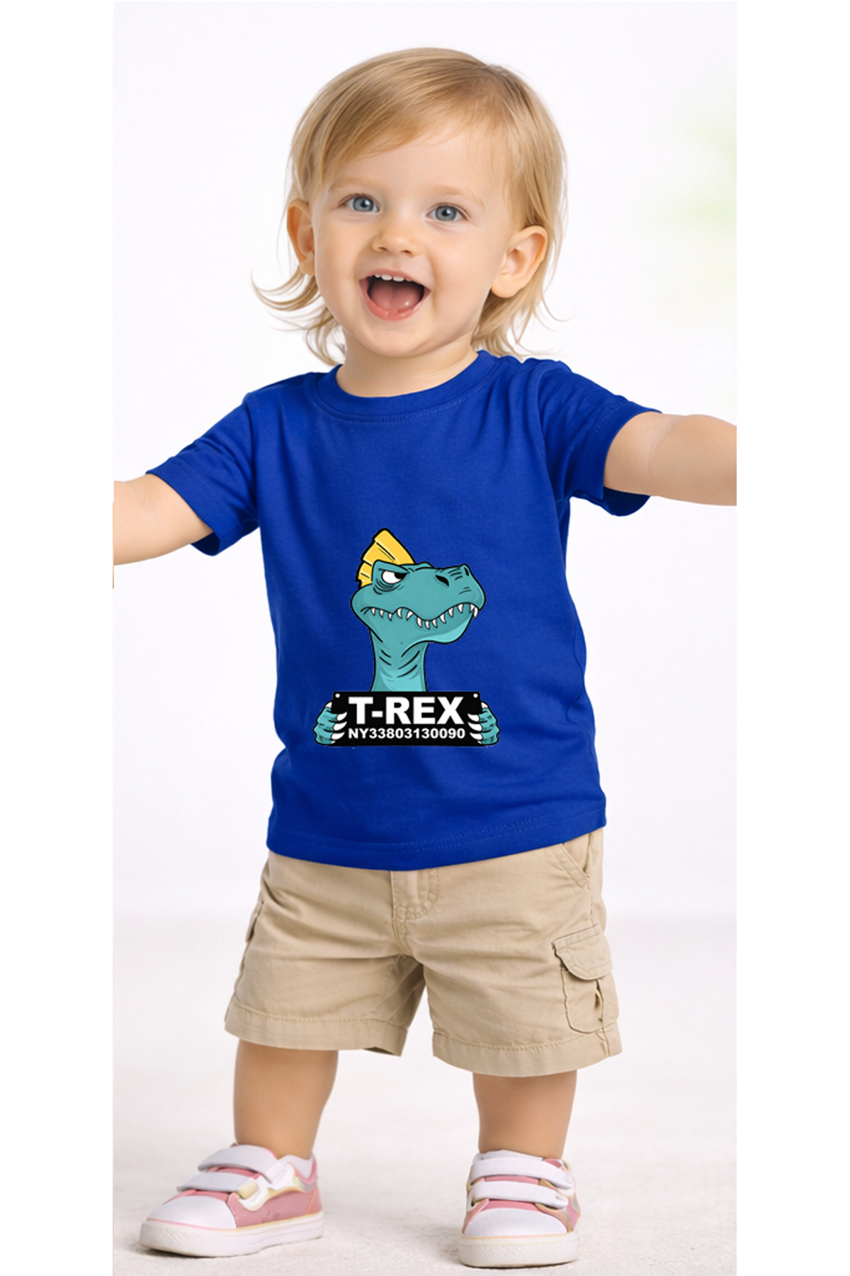 petite pati Mavi Wantedtrex Bebek Tişört %100 Pamuk Penye Çocuk Tshirt Baskılı fotoğrafı 2 (önizleme)