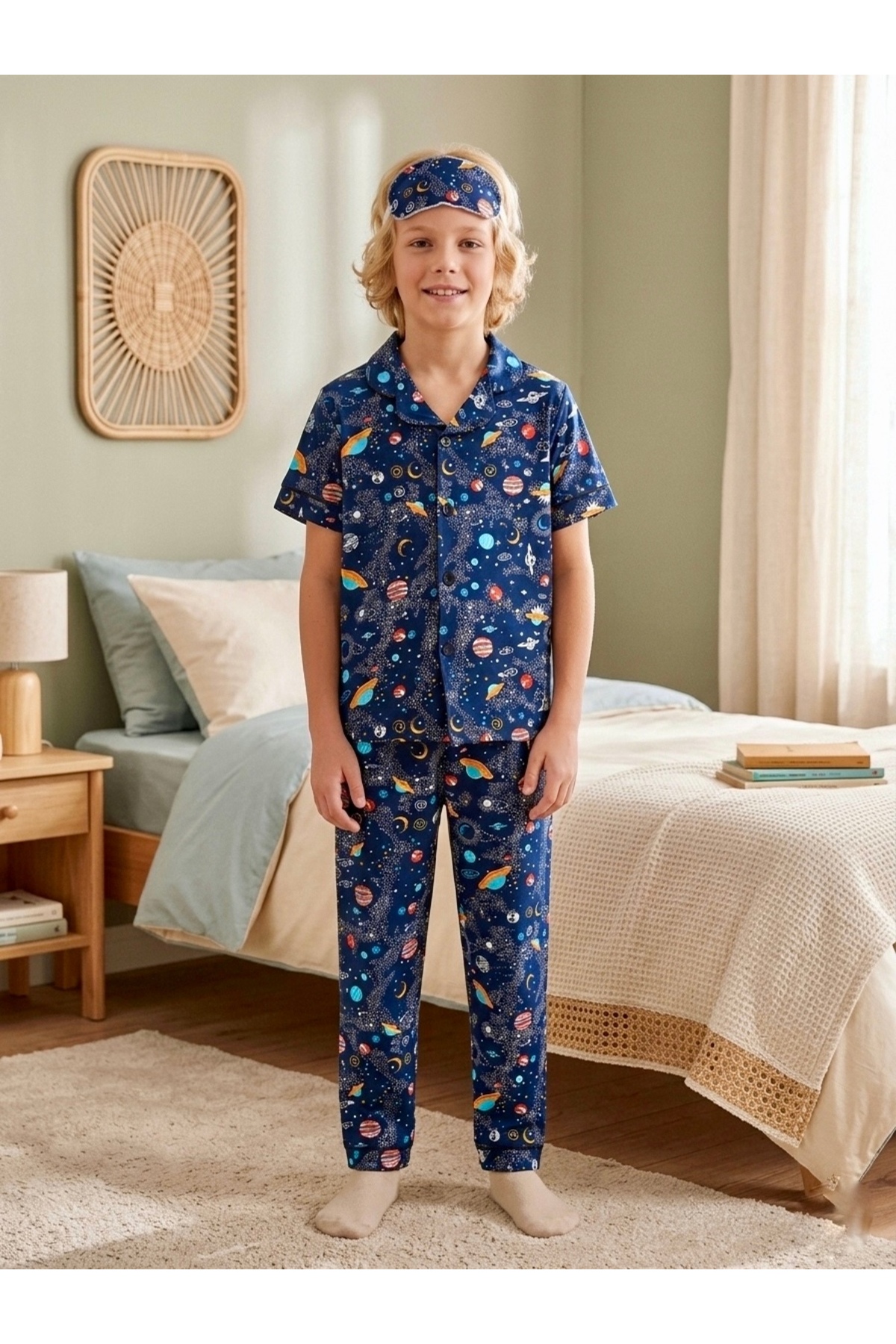 Boys Cotton Space Pattern Summer Eye Band Pajamas Set