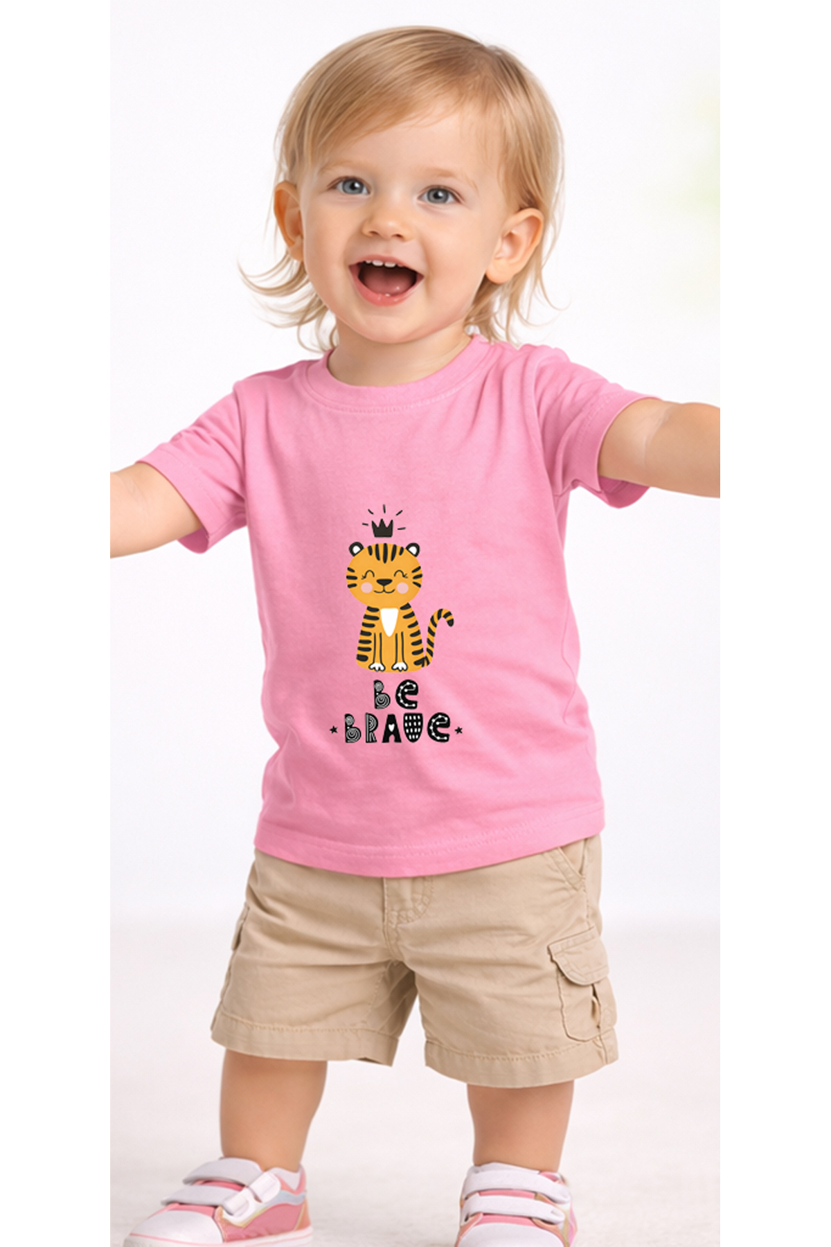 petite pati Pembe Bravetiger Bebek Tişört %100 Pamuk Penye Çocuk Tshirt Baskılı fotoğrafı 2 (önizleme)