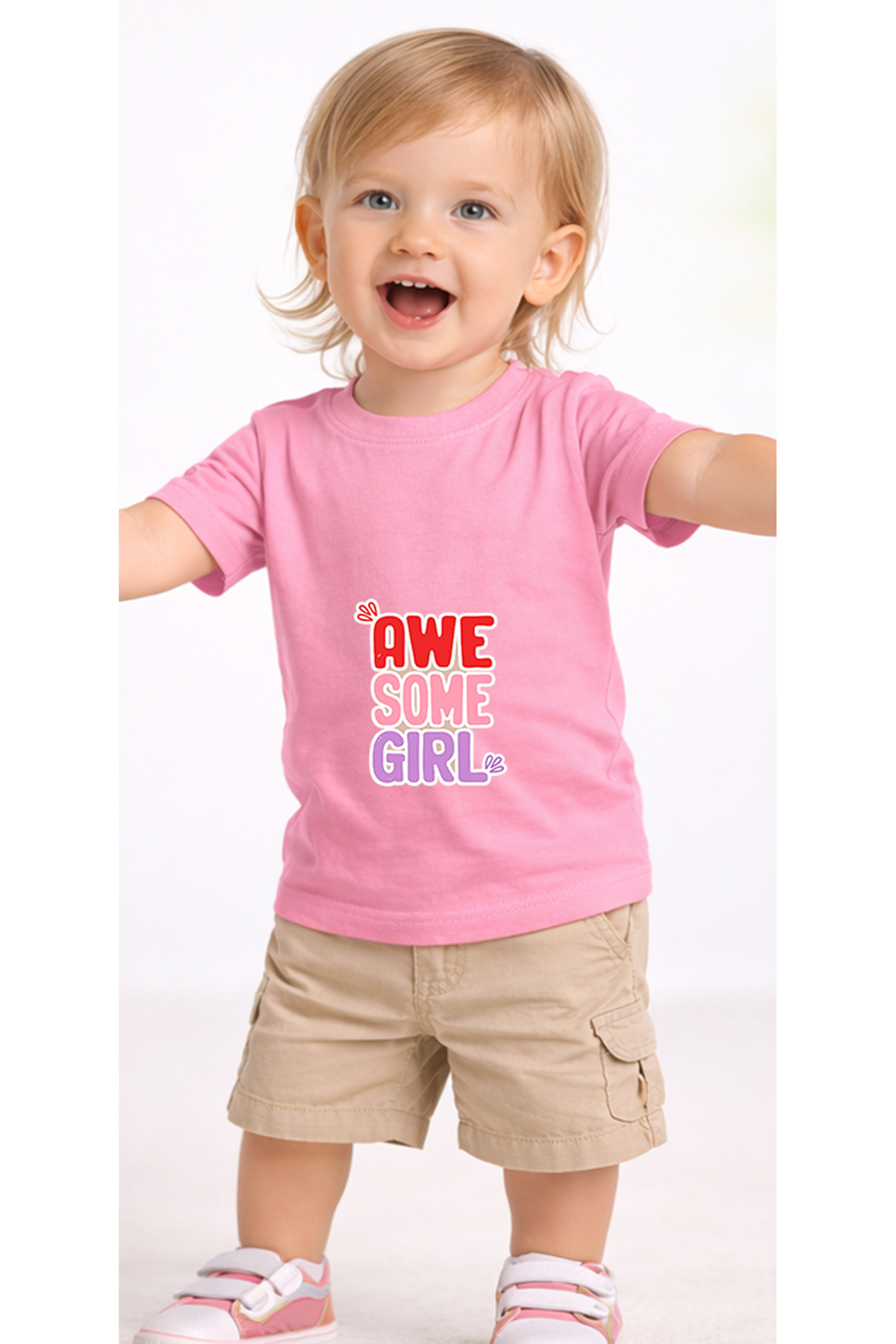 petite pati Pembe Awsomegirl Bebek Tişört %100 Pamuk Penye Çocuk Tshirt Baskılı fotoğrafı 2 (önizleme)