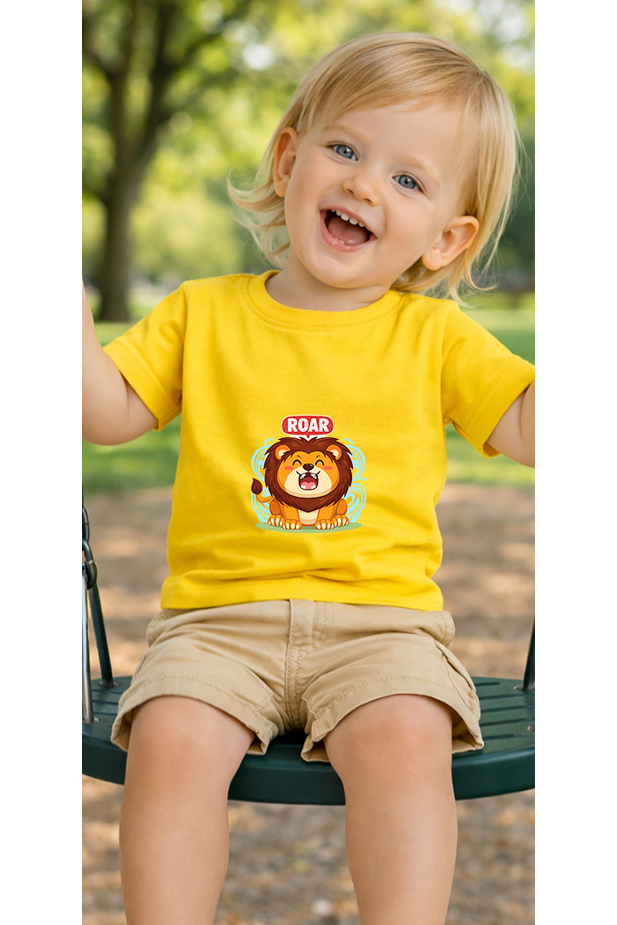 petite pati Sarı Roaringlion Bebek Tişört %100 Pamuk Penye Çocuk Tshirt Baskılı fotoğrafı 3 (önizleme)