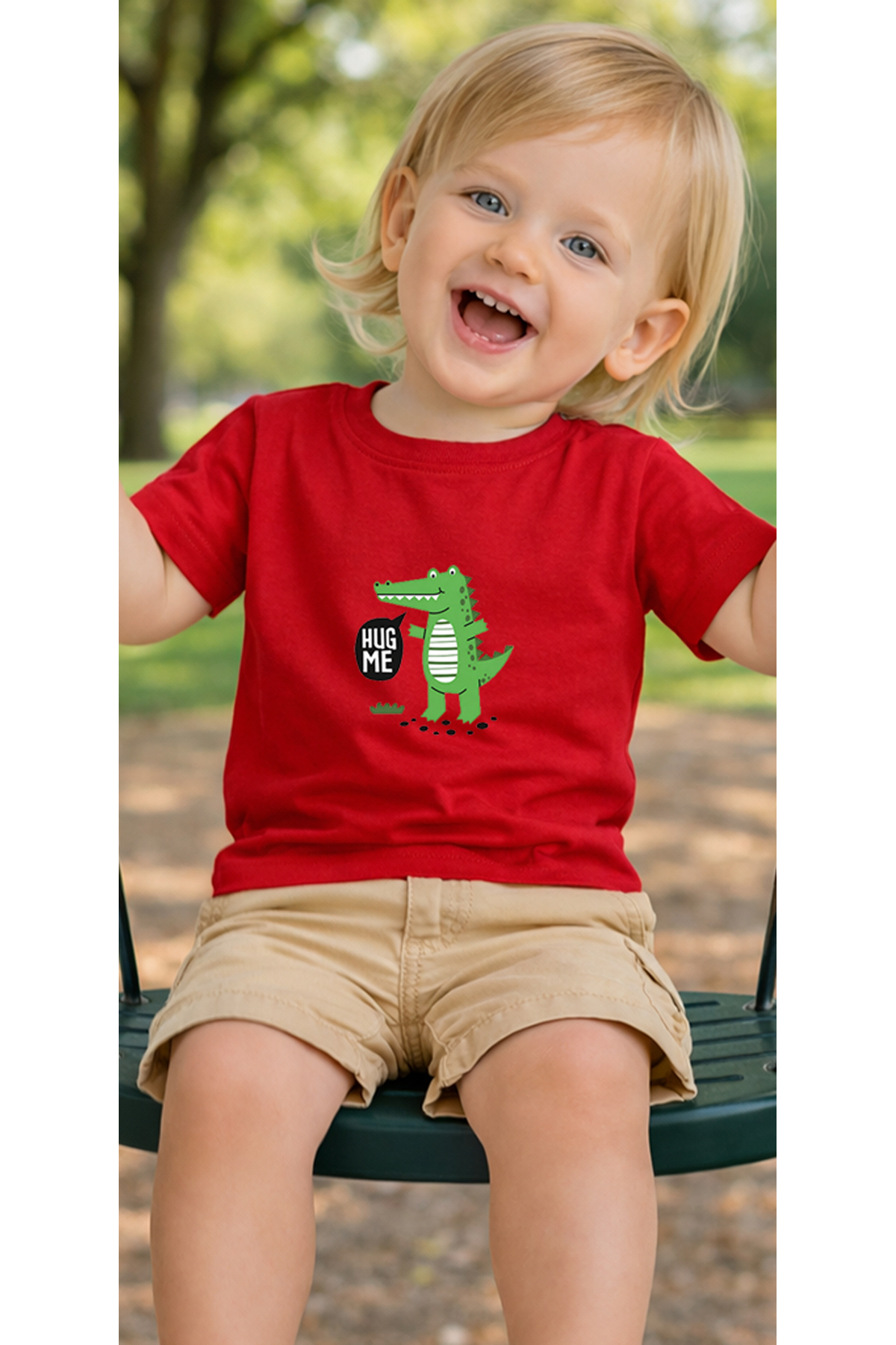 petite pati Kırmızı Hugtimsah Bebek Tişört %100 Pamuk Penye Çocuk Tshirt Baskılı fotoğrafı 3 (önizleme)