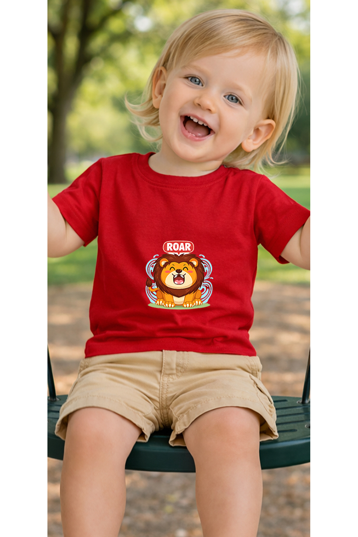 petite pati Kırmızı Roaringlion Bebek Tişört %100 Pamuk Penye Çocuk Tshirt Baskılı fotoğrafı 3 (önizleme)