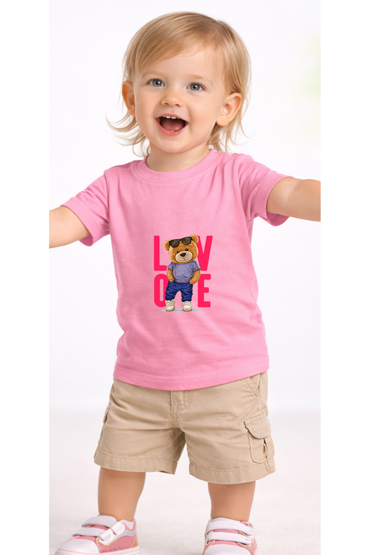 petite pati Pembe Lovebear Bebek Tişört %100 Pamuk Penye Çocuk Tshirt Baskılı fotoğrafı 2 (önizleme)