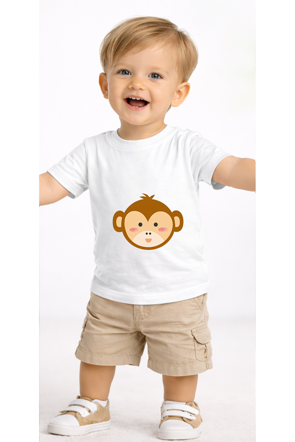 petite pati Beyaz Monkey Bebek Tişört %100 Pamuk Penye Çocuk Tshirt Baskılı fotoğrafı 2 (önizleme)