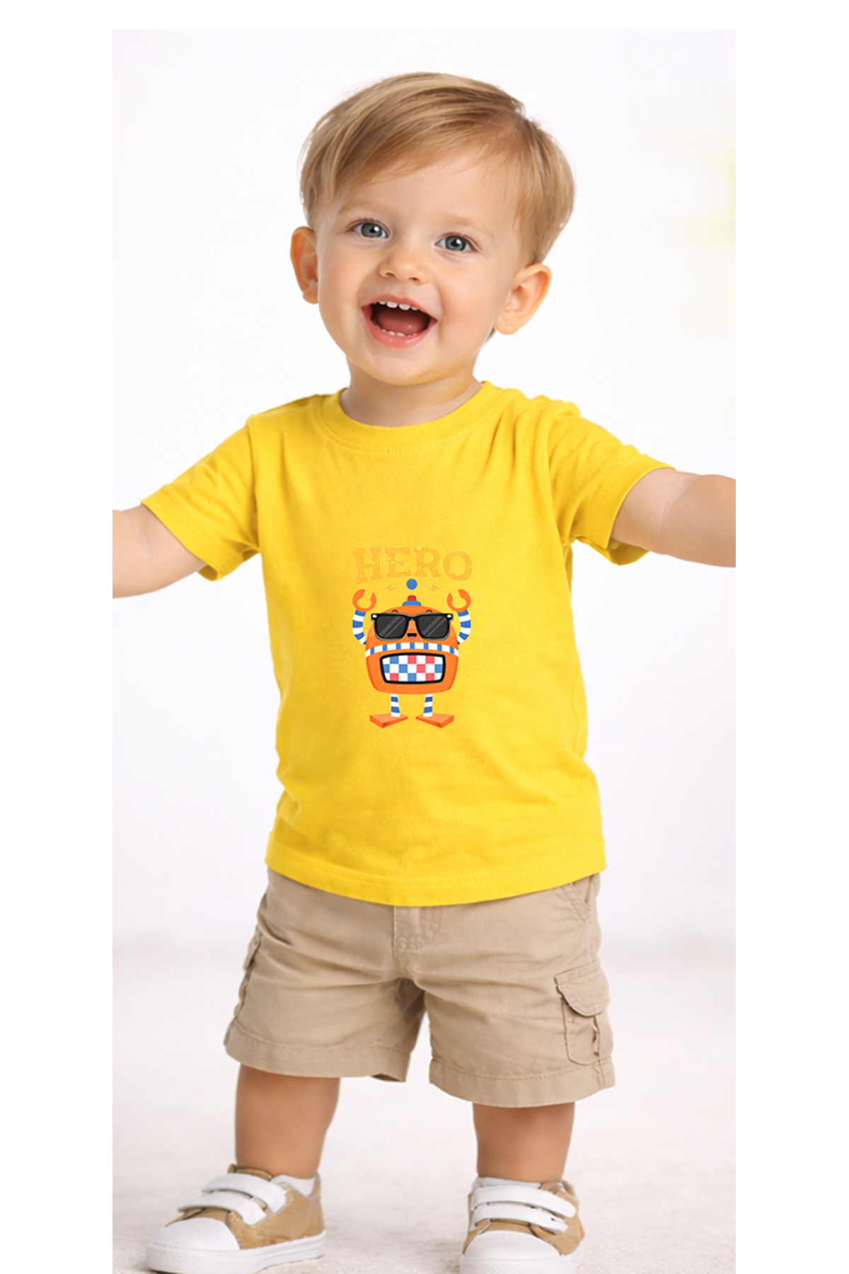 petite pati Sarı Herorobot Bebek Tişört %100 Pamuk Penye Çocuk Tshirt Baskılı fotoğrafı 2 (önizleme)
