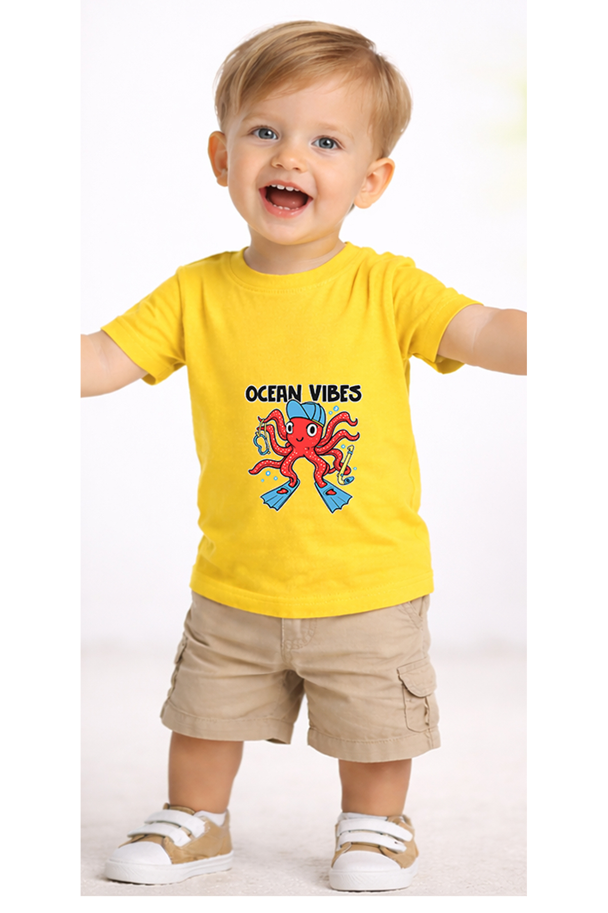 petite pati Sarı Oceanvibes Bebek Tişört %100 Pamuk Penye Çocuk Tshirt Baskılı fotoğrafı 2 (önizleme)