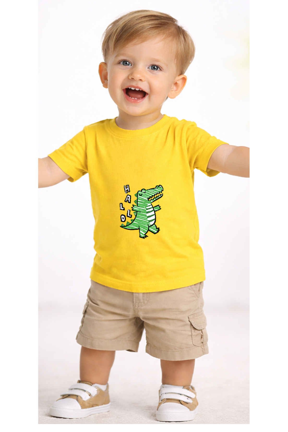 petite pati Sarı Hallotimsah Bebek Tişört %100 Pamuk Penye Çocuk Tshirt Baskılı fotoğrafı 2 (önizleme)